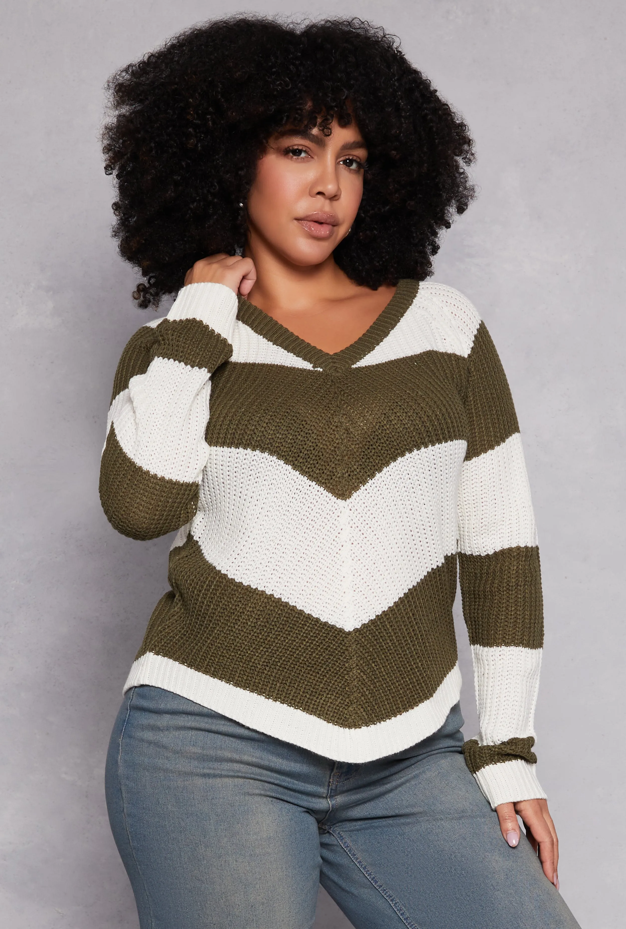 Plus Size Chevron Knit Lace Up V Neck Sweater sold by Rainbow product image thumbnail 3
