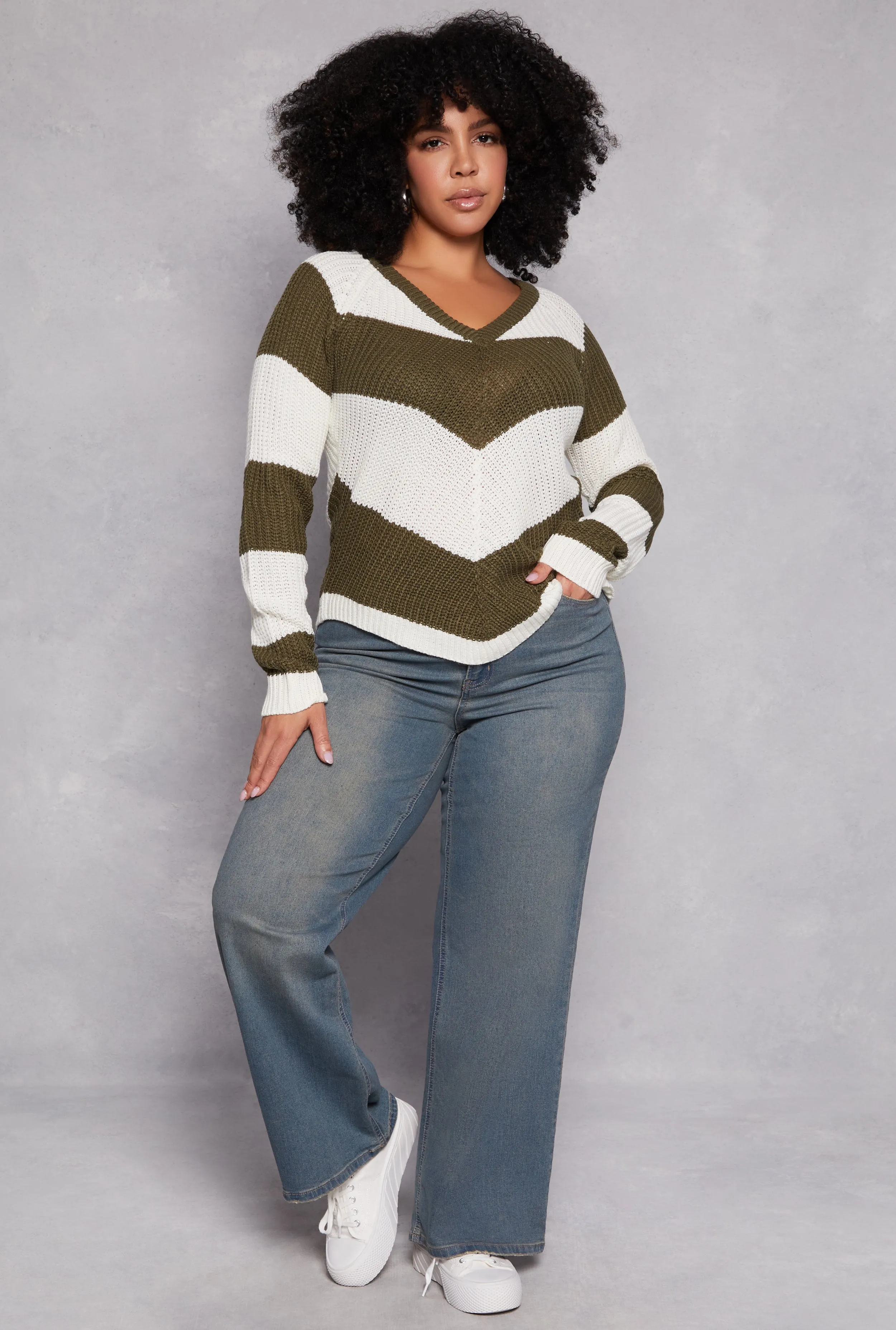 Plus Size Chevron Knit Lace Up V Neck Sweater sold by Rainbow product image thumbnail 2