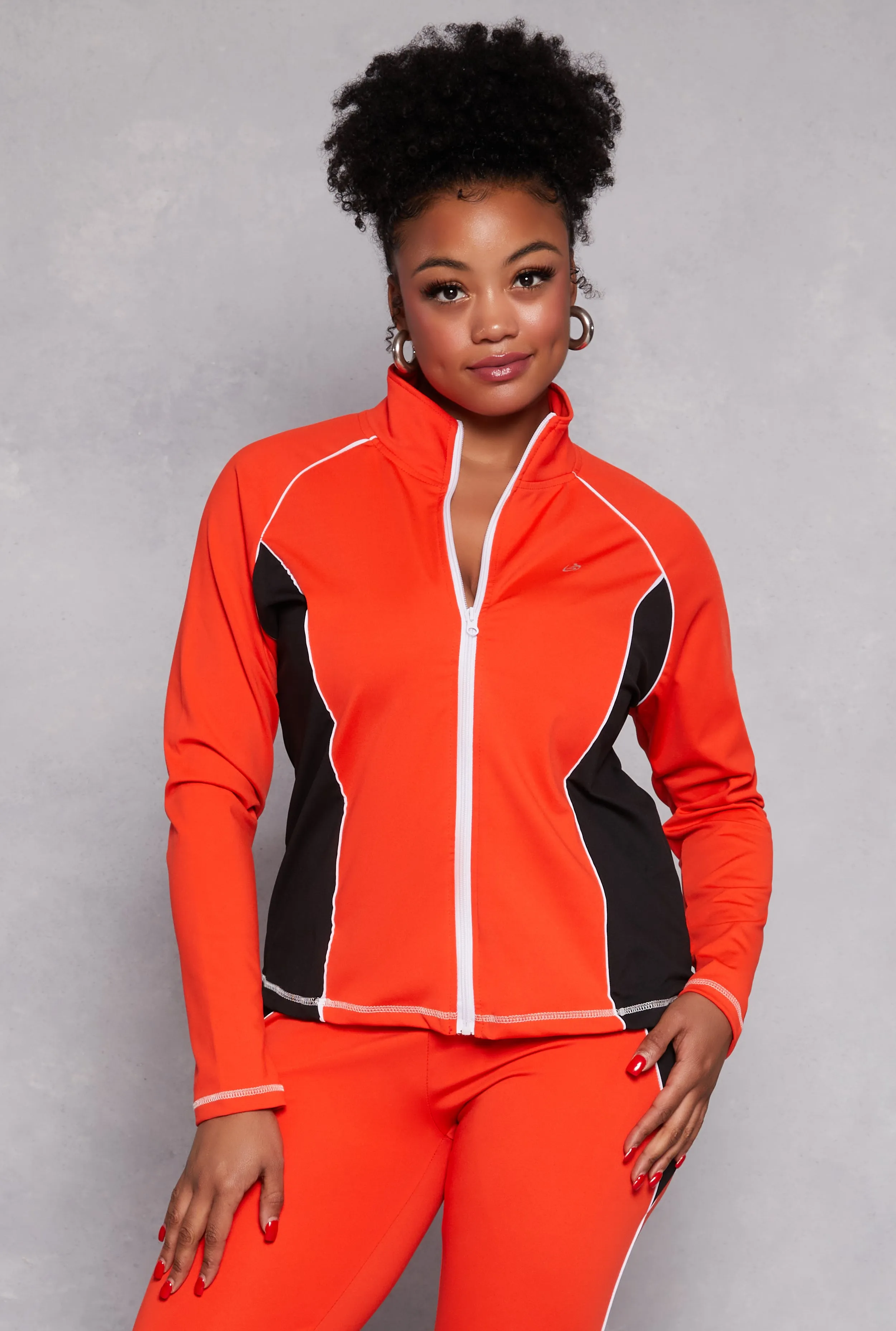 Plus Size Color Block Contrast Trim Track Jacket sold by Rainbow