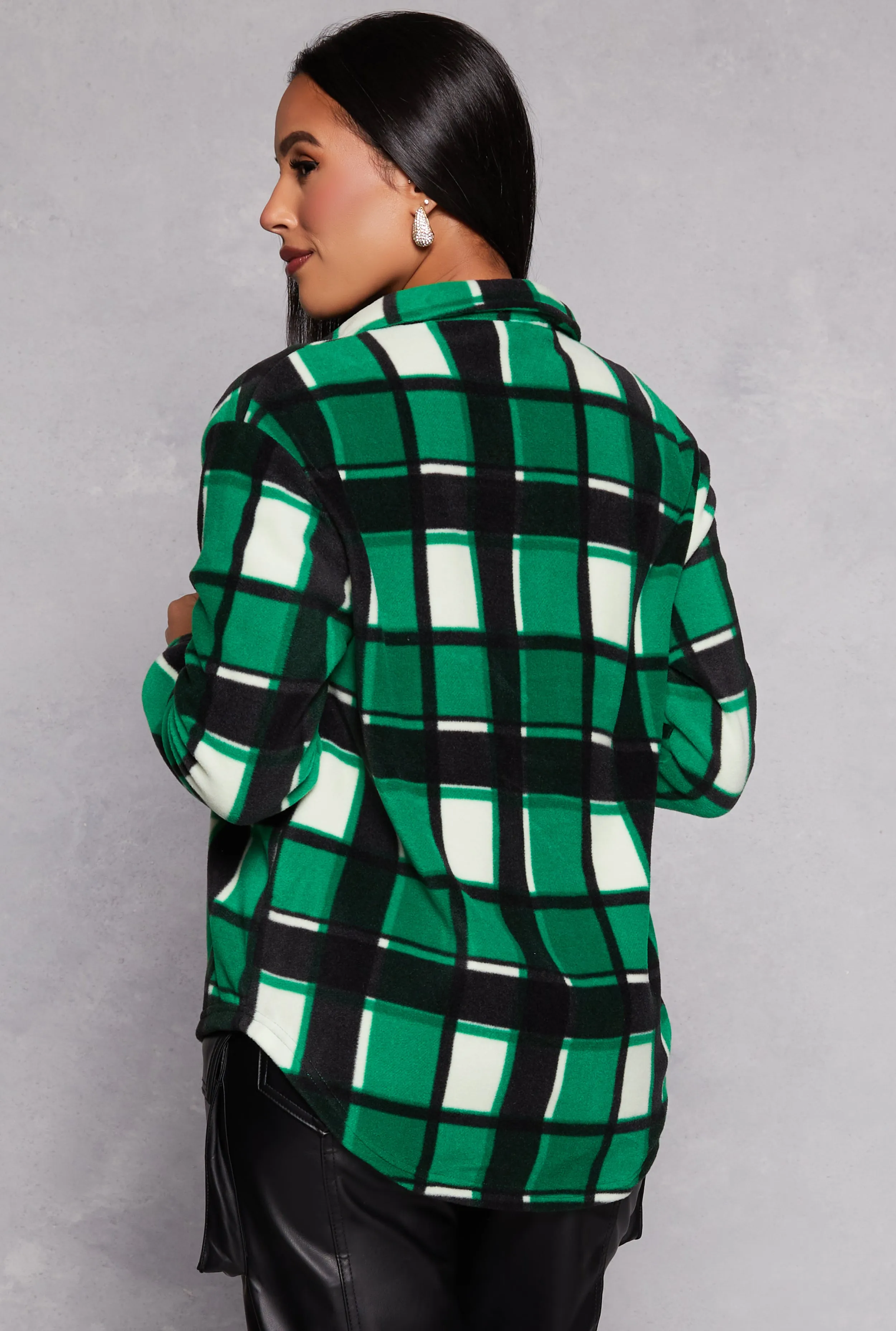 Fleece Plaid Button Front Shacket sold by Rainbow product image thumbnail 3