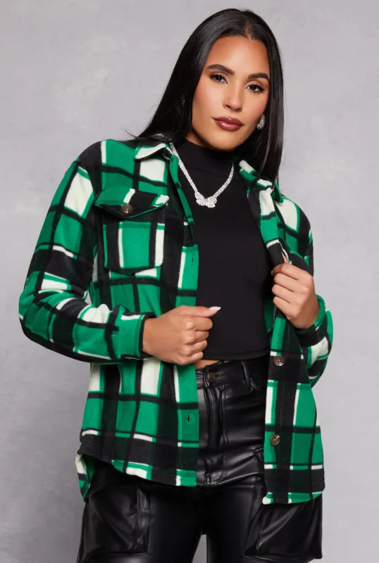 Fleece Plaid Button Front Shacket sold by Rainbow