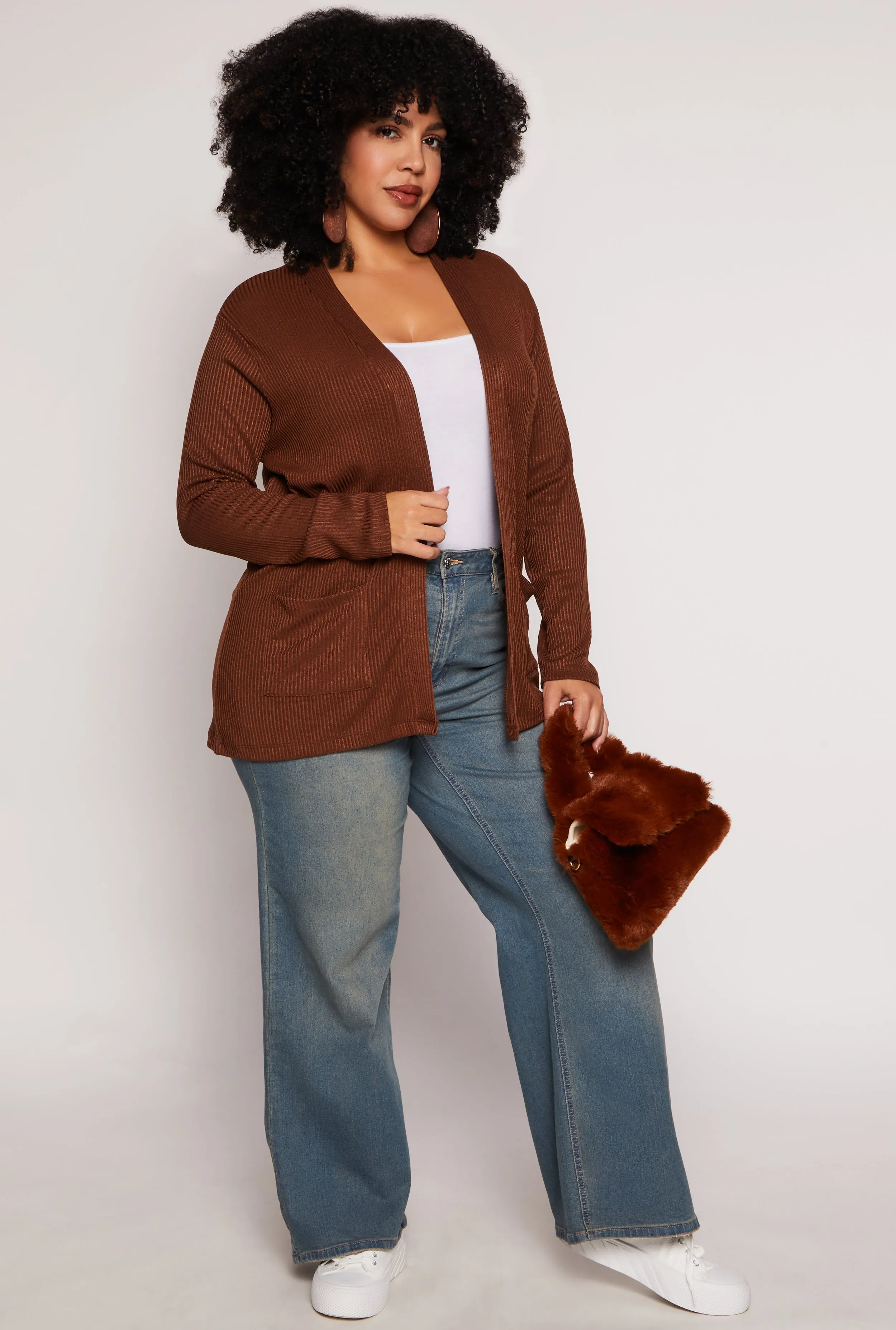 Plus Size Ribbed Knit Open Front Cardigan sold by Rainbow product image thumbnail 3