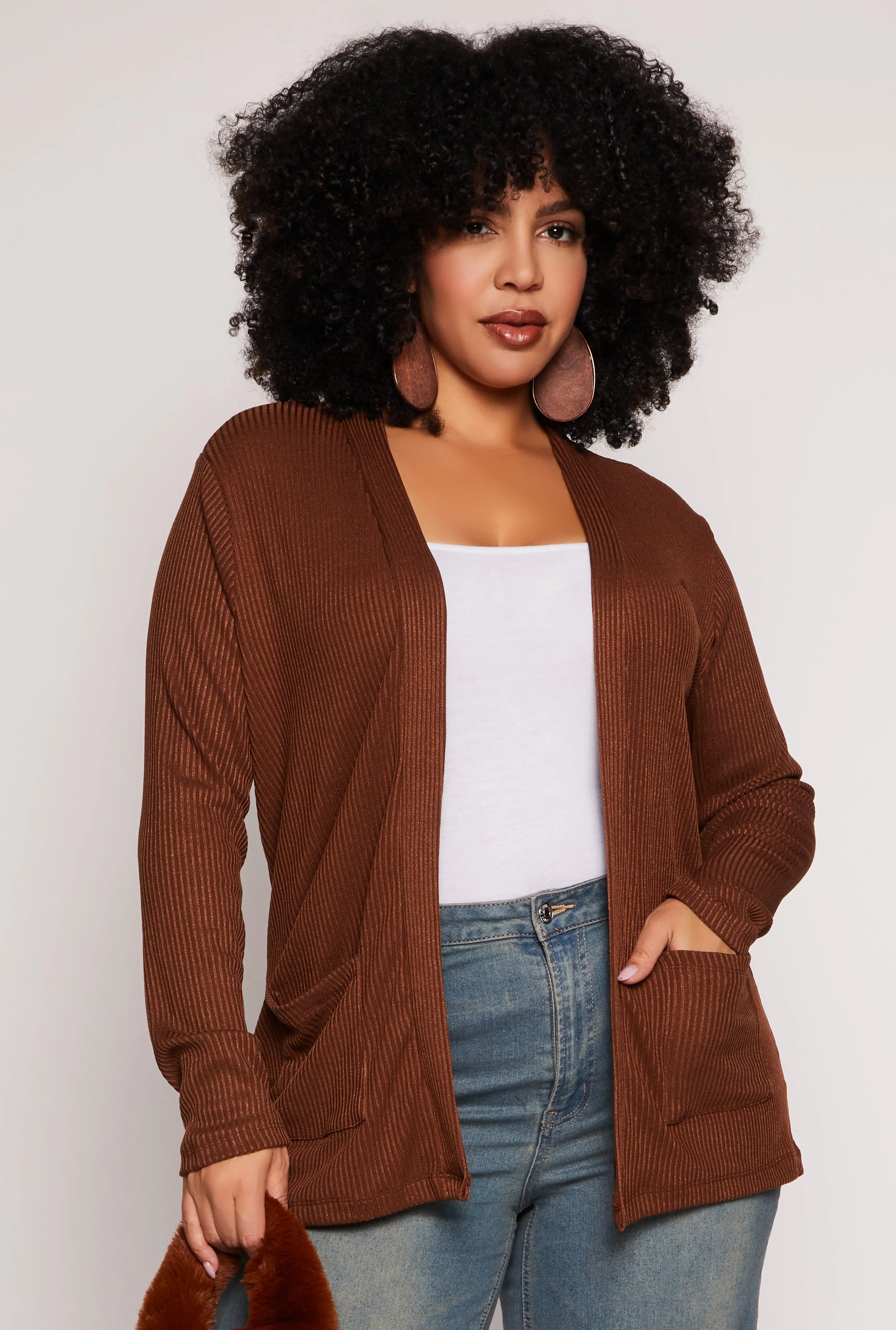 Plus Size Ribbed Knit Open Front Cardigan sold by Rainbow product image thumbnail 2