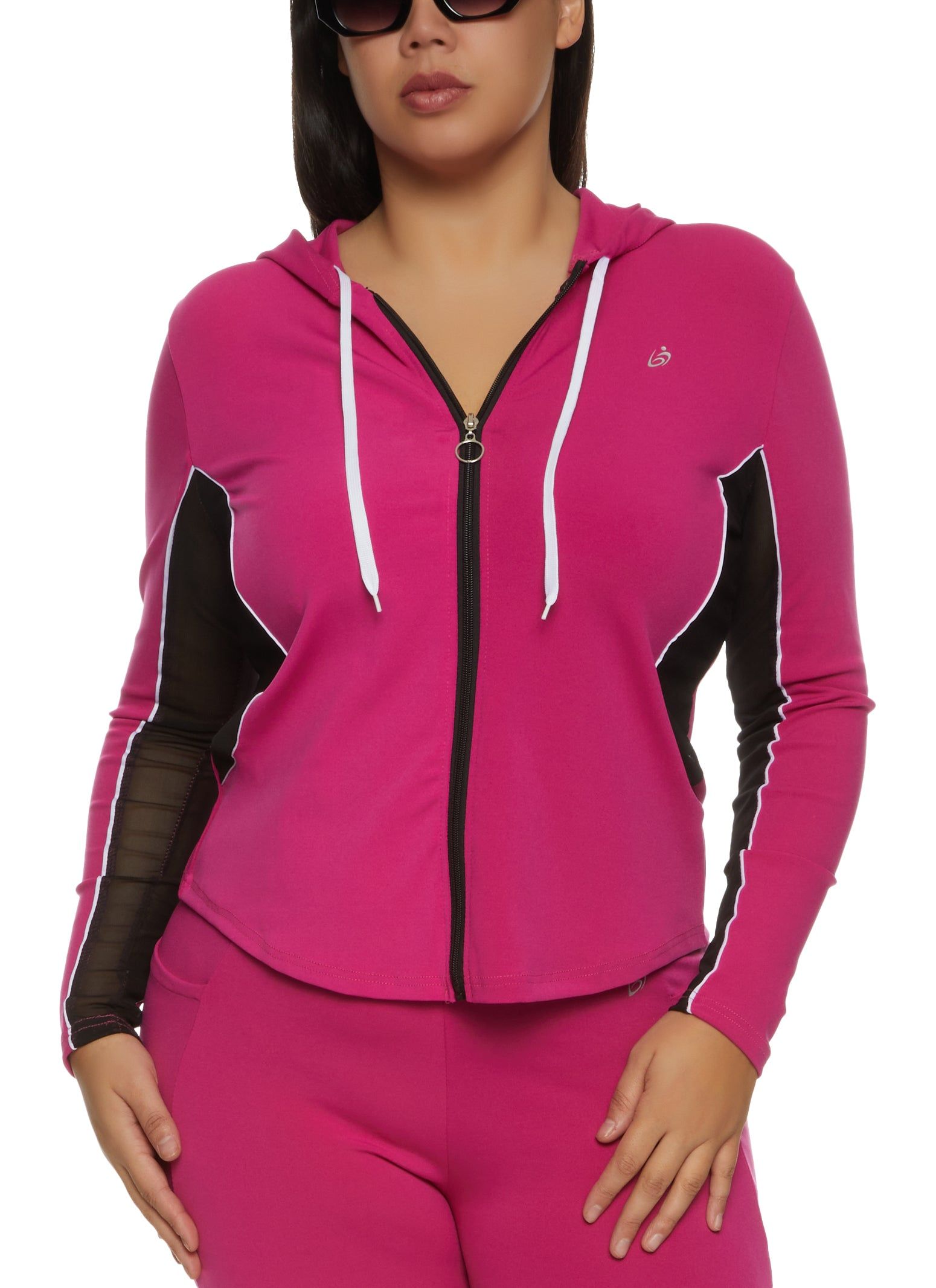 Plus Size Mesh Detail Hooded Track Jacket sold by Rainbow