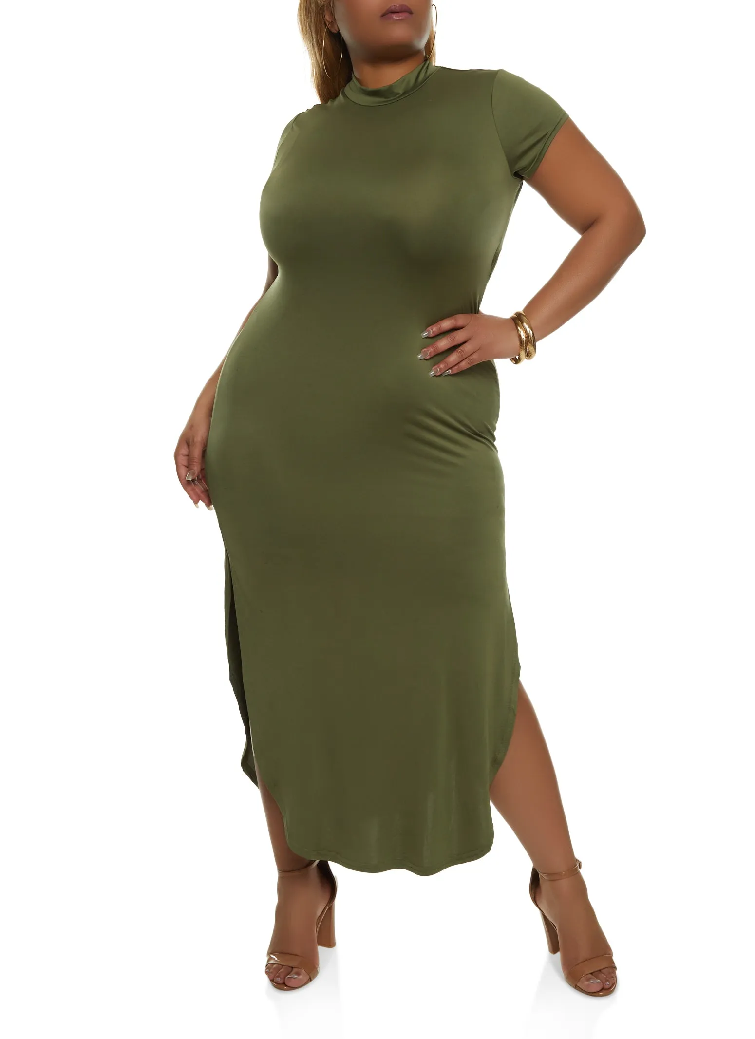 Plus Size Cut Out Back Mock Neck Maxi Dress sold by Rainbow