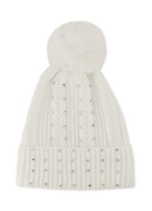 Rhinestone Studded Textured Knit Pom Pom Beanie sold by Rainbow