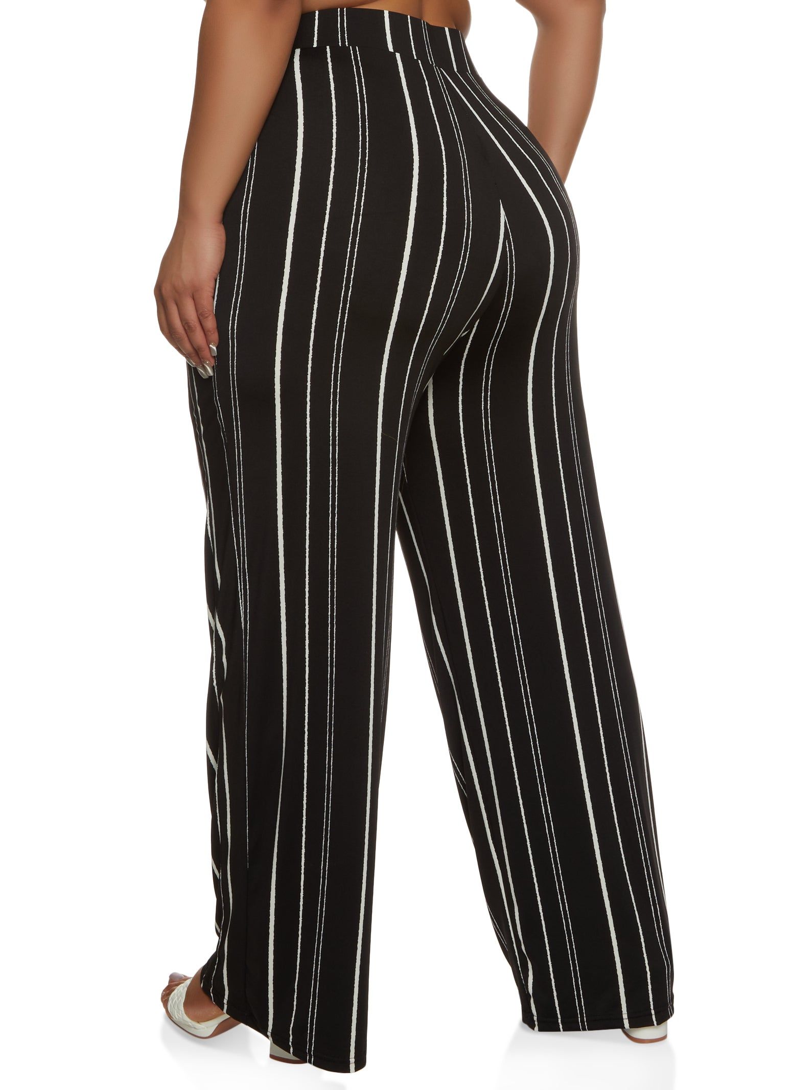Plus Size Striped Faux Button Detail Wide Leg Pants sold by Rainbow product image thumbnail 2