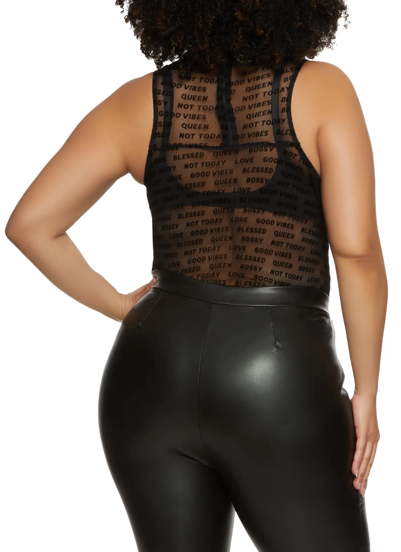 Plus Size Mesh Velvet Burnout Sleeveless Graphic Bodysuit sold by Rainbow product image thumbnail 3