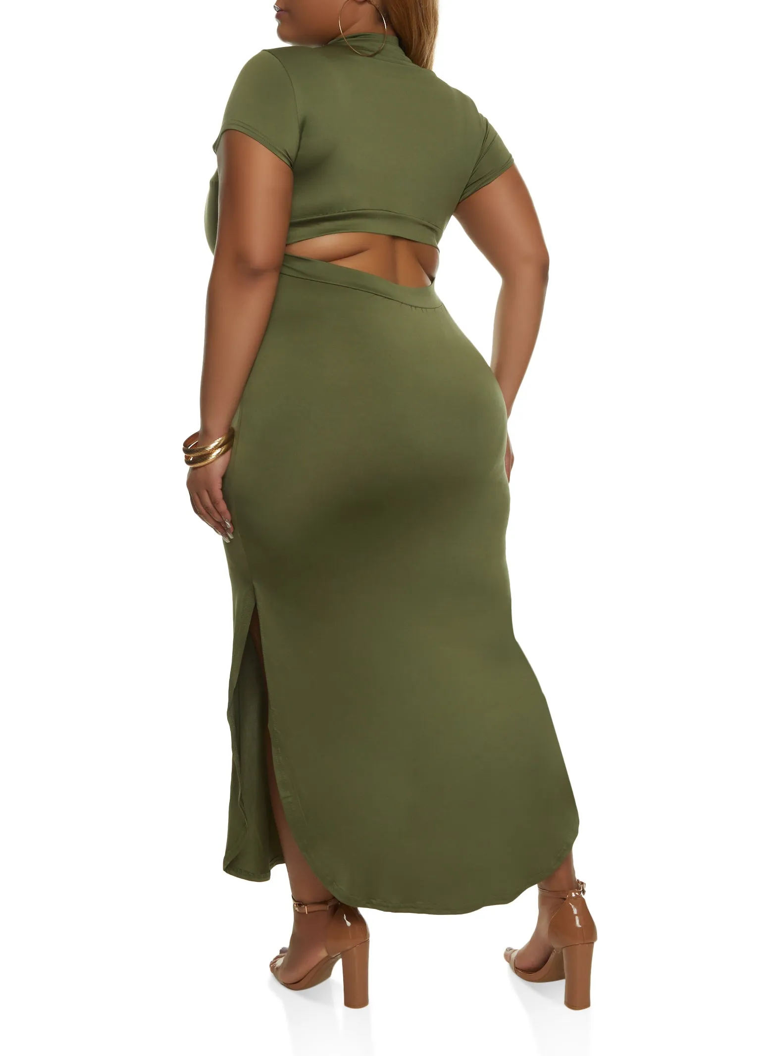 Plus Size Cut Out Back Mock Neck Maxi Dress sold by Rainbow product image thumbnail 3