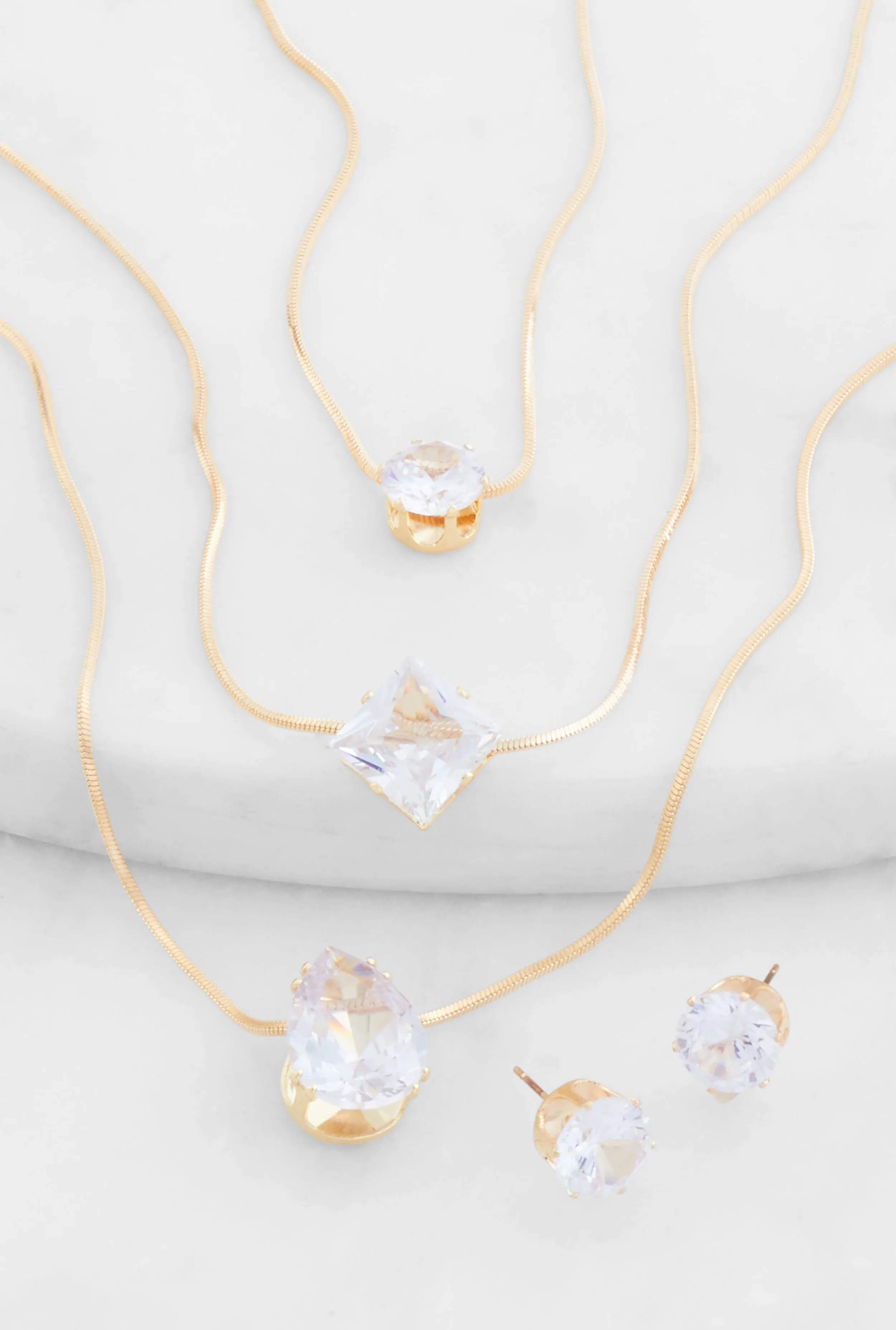 Cubic Zirconia Three Layered Necklace and Stud Earrings sold by Rainbow product image thumbnail 2