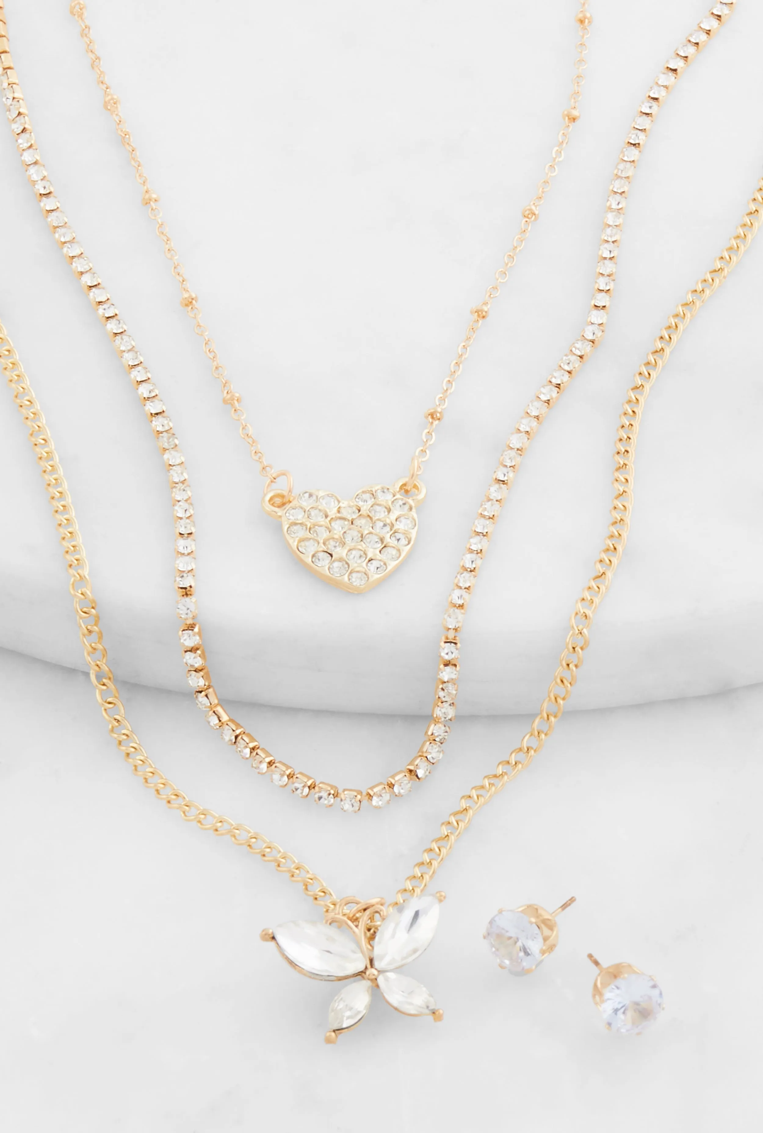 Cubic Zirconia Butterfly Layered Necklace and Stud Earrings sold by Rainbow product image thumbnail 2