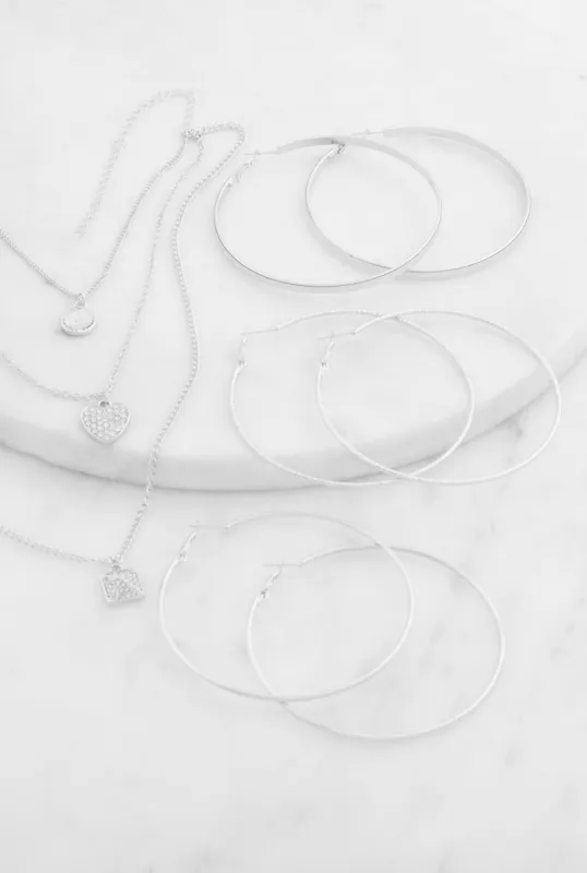 Cubic Zirconia Charm Layered Necklace and Earring Trio sold by Rainbow