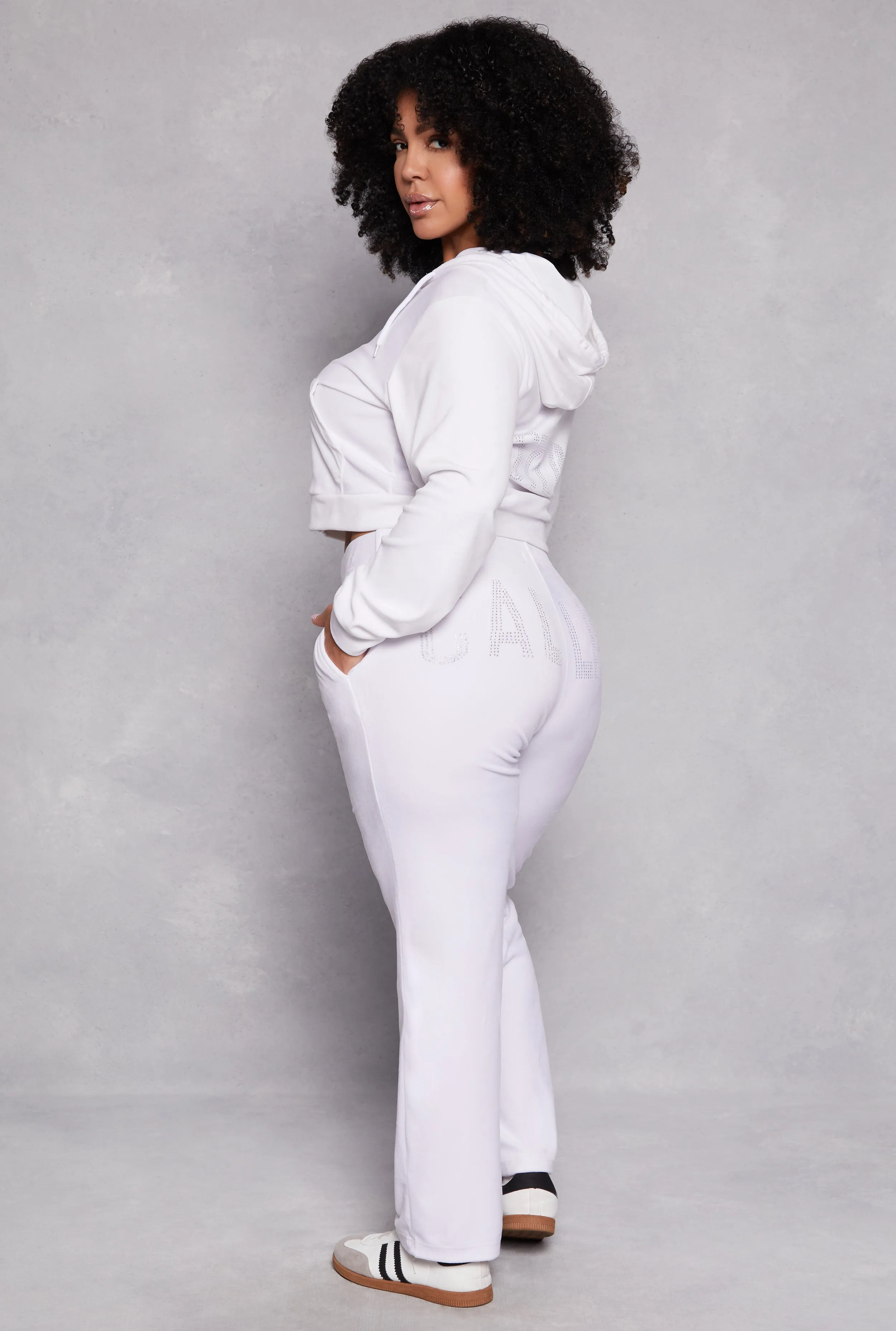 Plus Size Velour Calling Rhinestone Sweatpants sold by Rainbow
