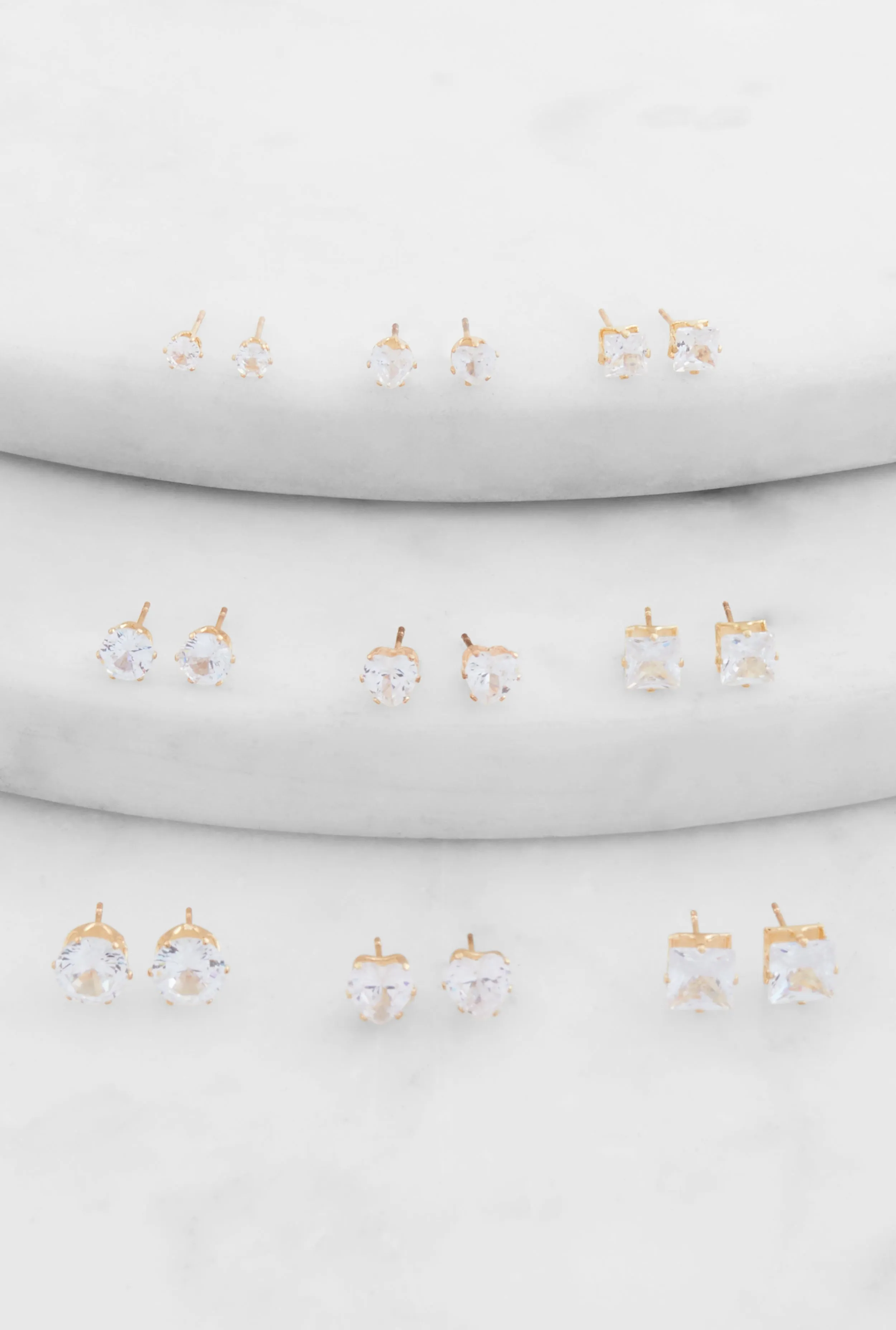 Cubic Zirconia Assorted Stud Earrings Set of 9 sold by Rainbow