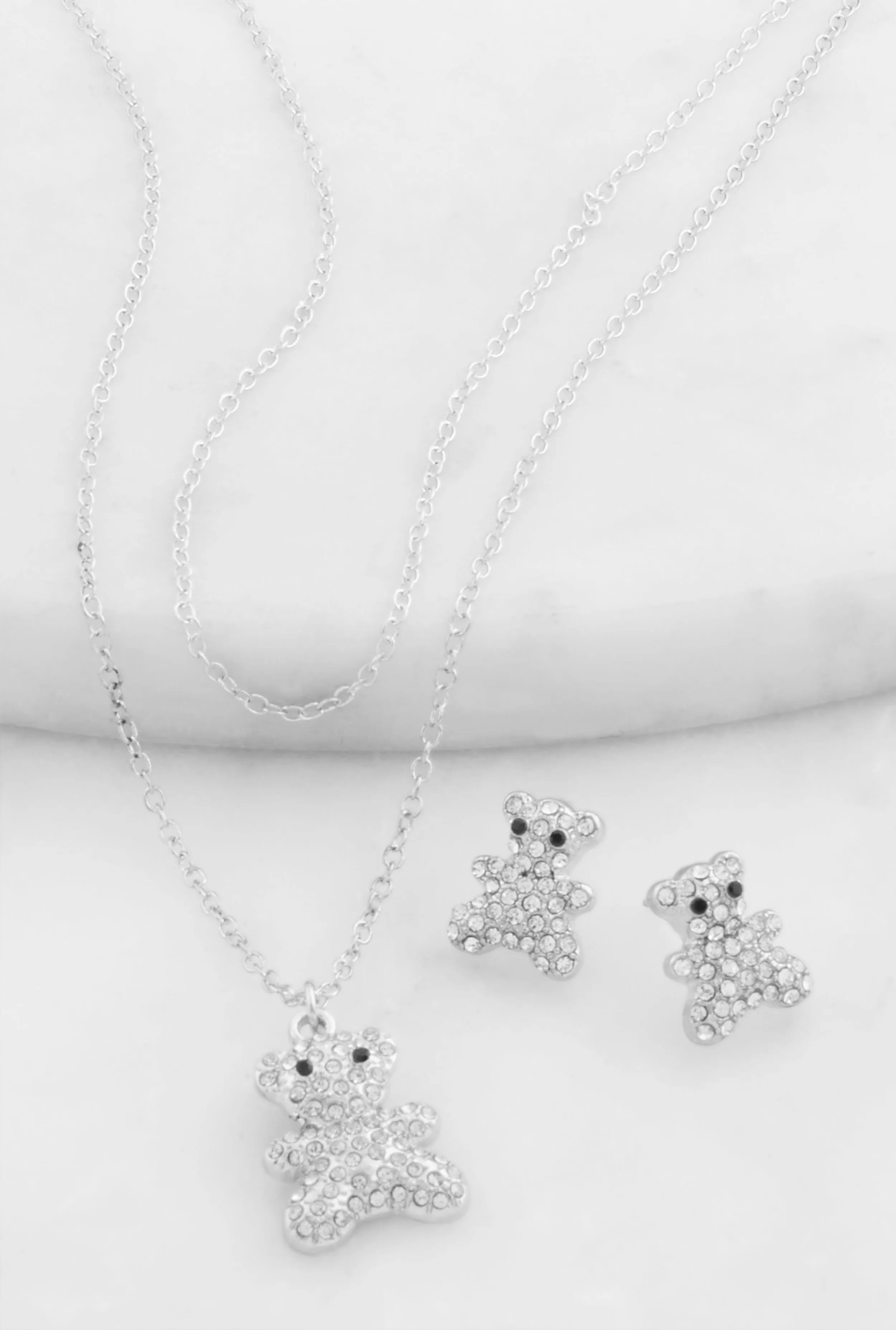 Cubic Zirconia Bear Layered Necklace and Stud Earrings sold by Rainbow product image thumbnail 2