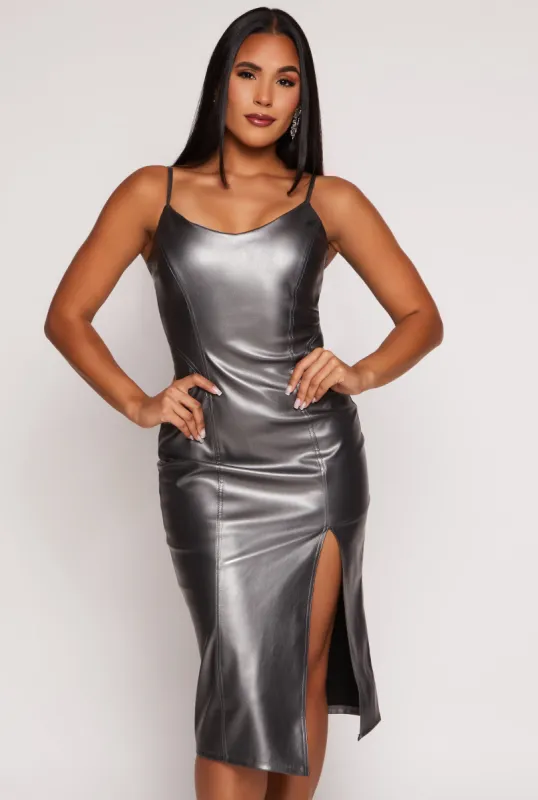 Haute Monde Faux Leather Side Slit Dress sold by Rainbow