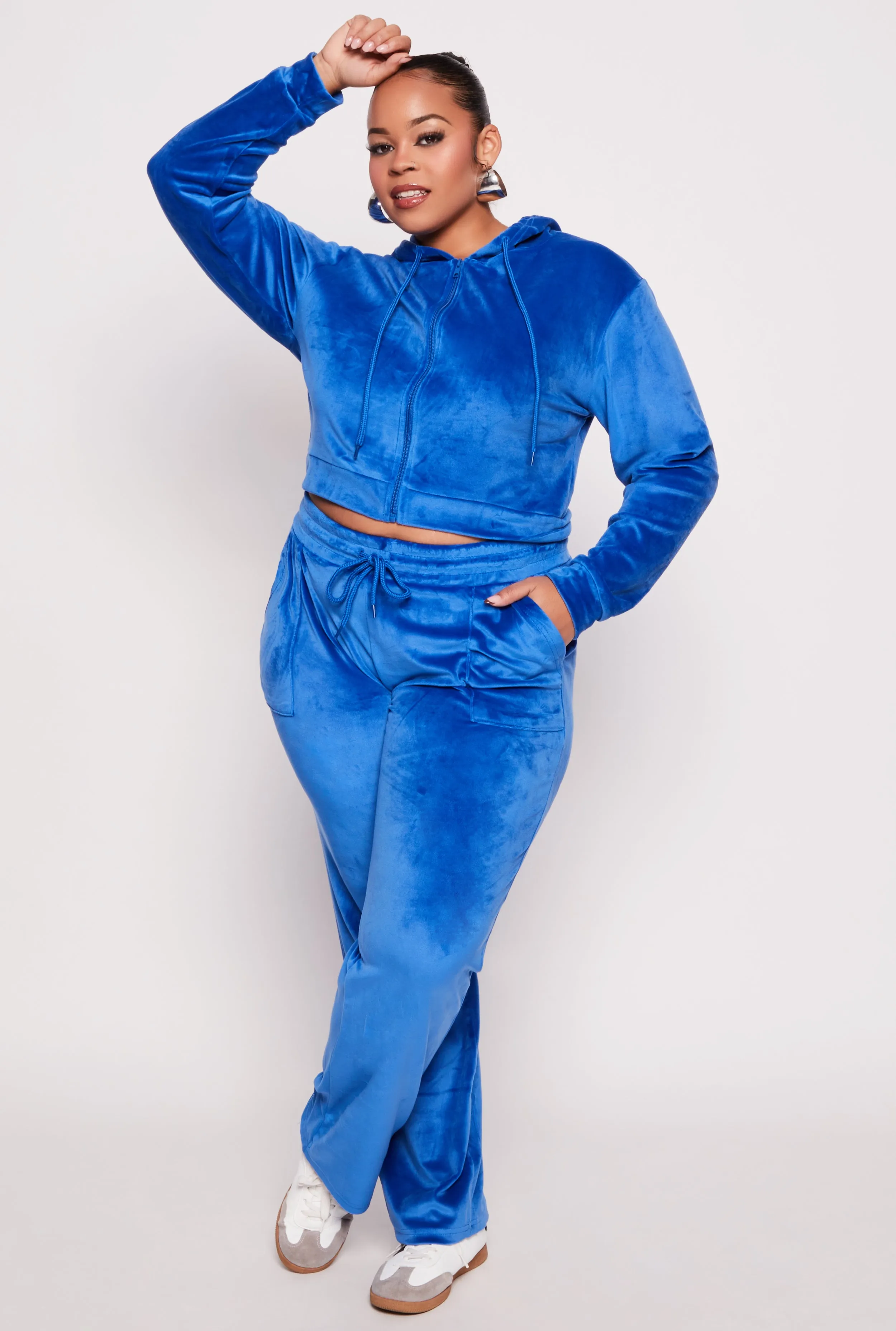 Plus Size Velour Cropped Zip Front Hoodie sold by Rainbow product image thumbnail 2