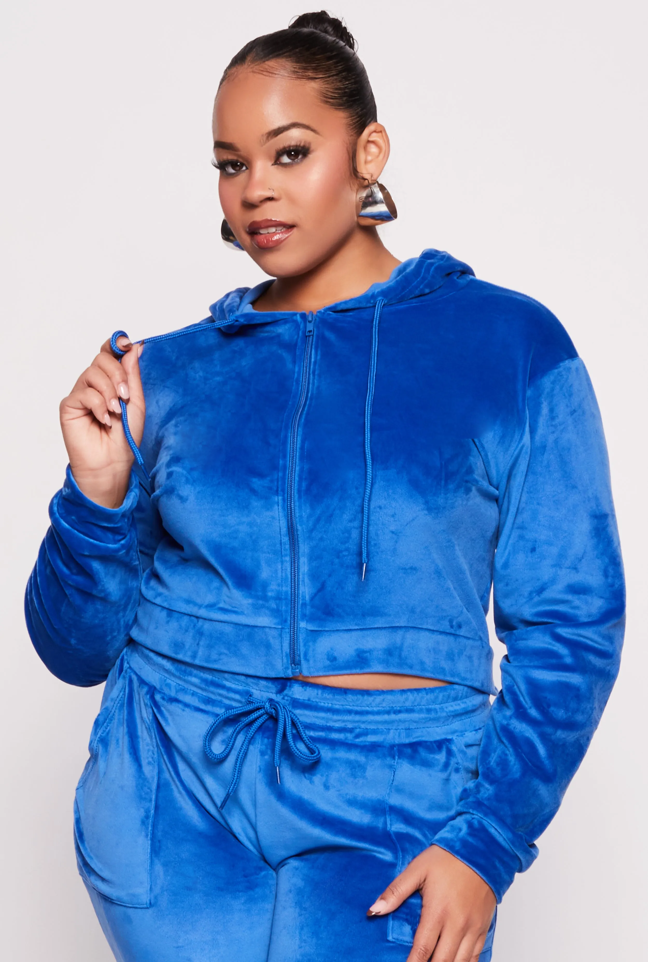 Plus Size Velour Cropped Zip Front Hoodie sold by Rainbow