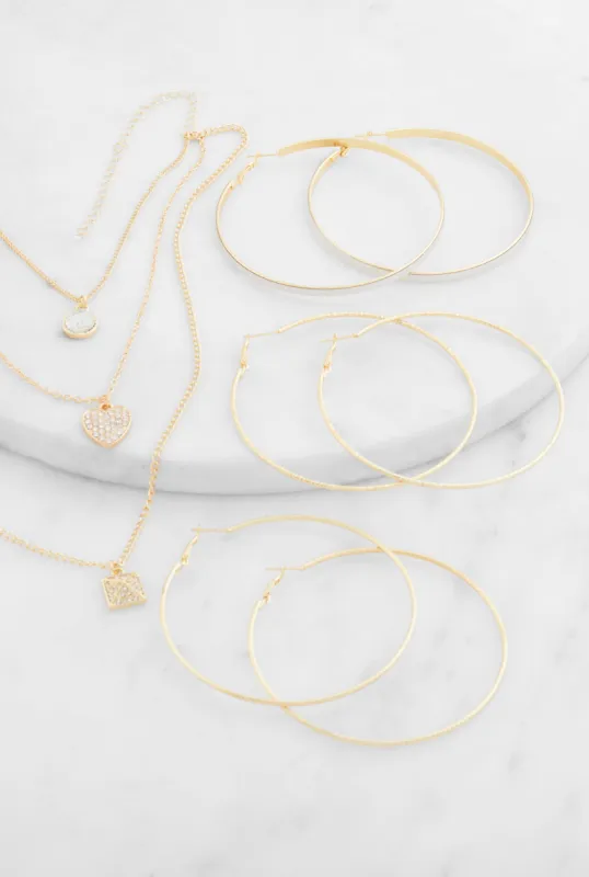 Cubic Zirconia Charm Layered Necklace and Earring Trio sold by Rainbow