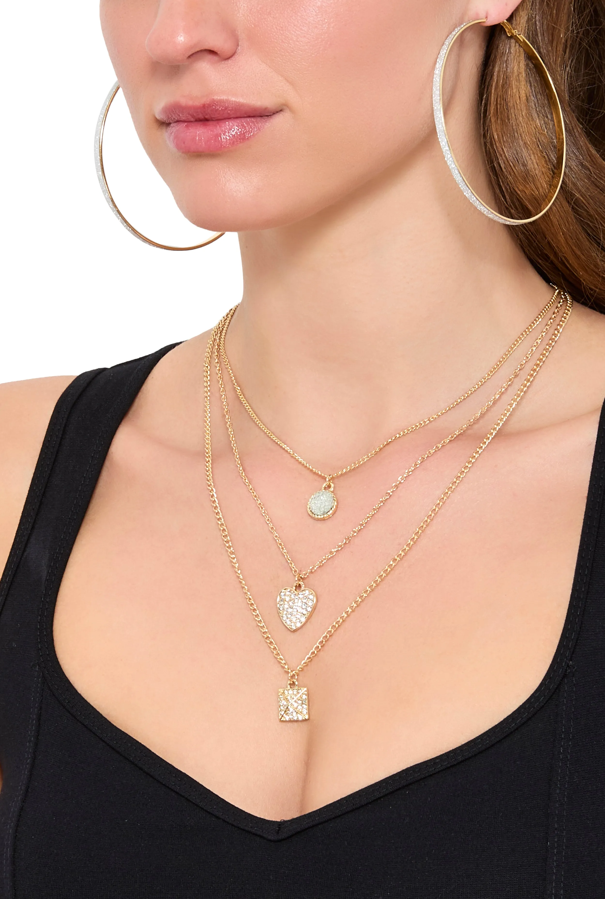 Cubic Zirconia Charm Layered Necklace and Earring Trio sold by Rainbow product image thumbnail 2