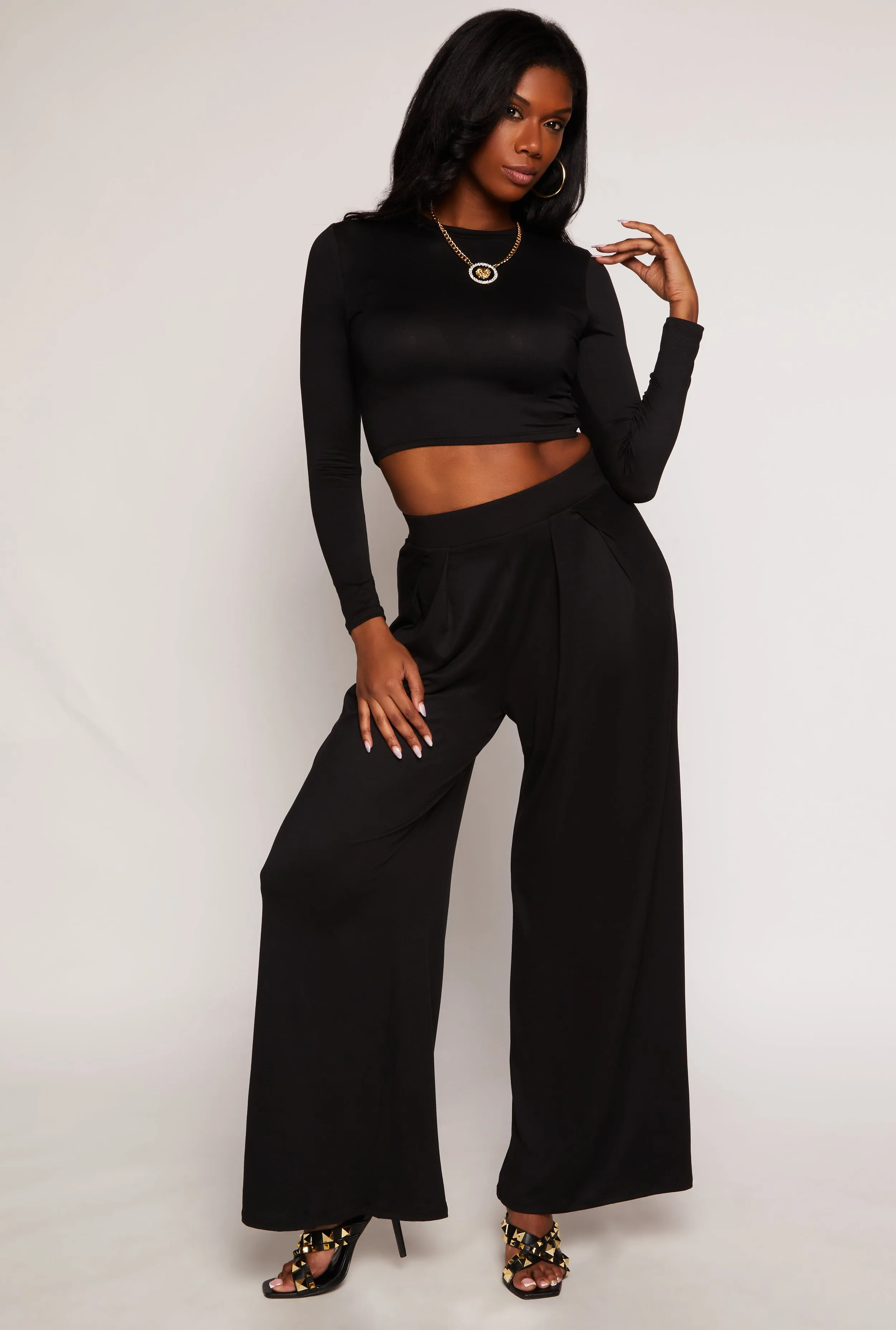 Soft Knit High Waisted Palazzo Pants sold by Rainbow