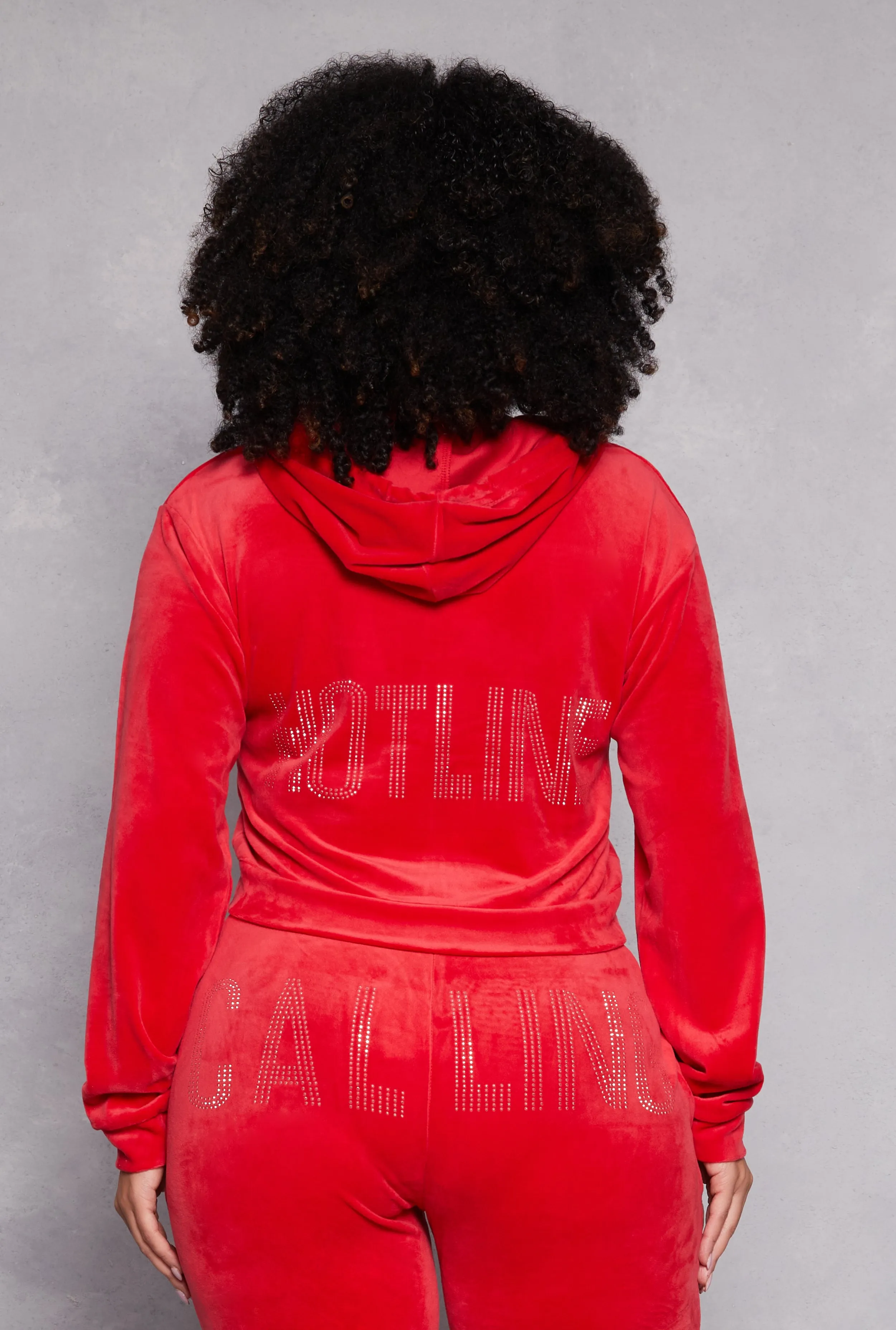 Plus Size Hotline Rhinestone Velour Hoodie sold by Rainbow product image thumbnail 3