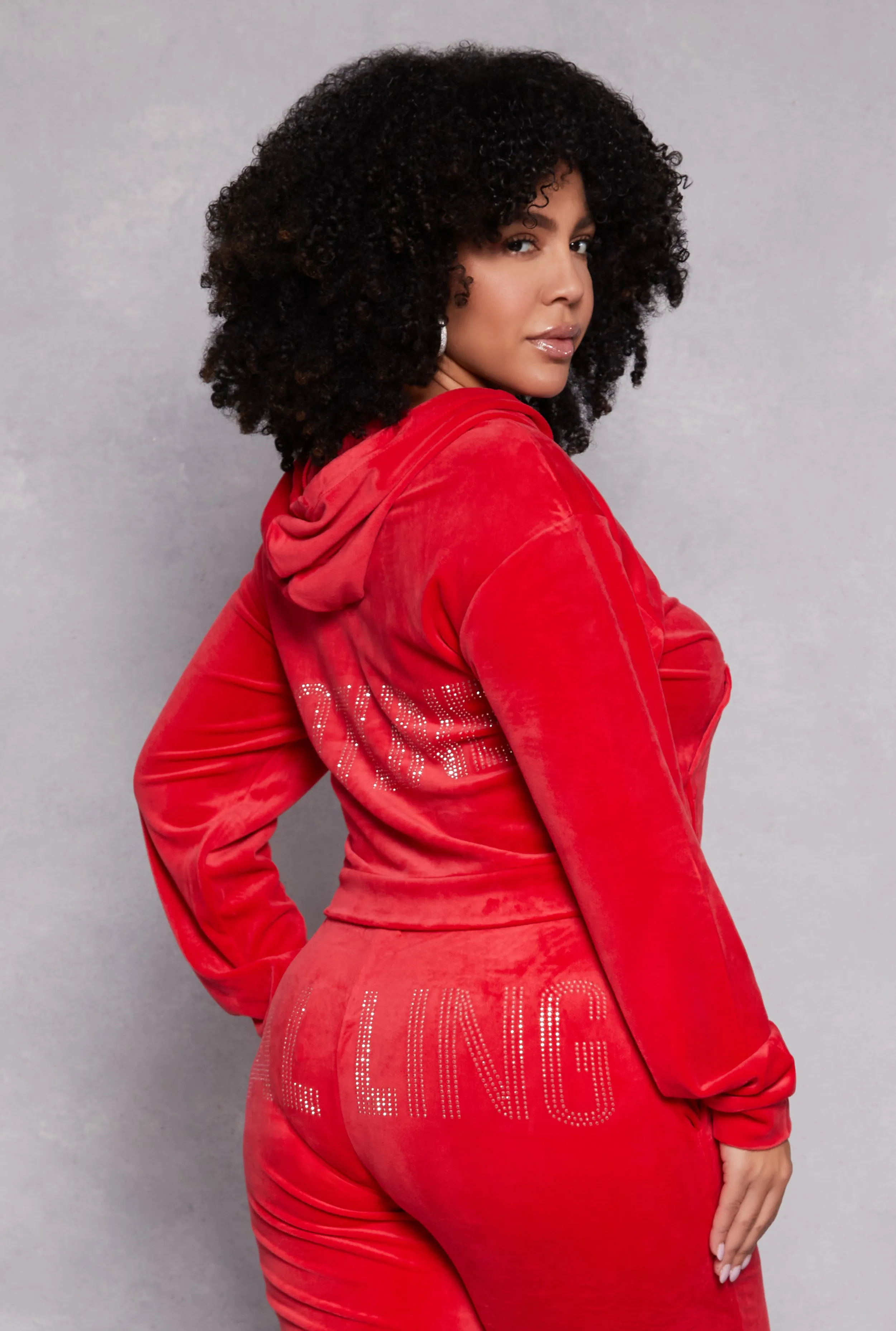 Plus Size Hotline Rhinestone Velour Hoodie sold by Rainbow