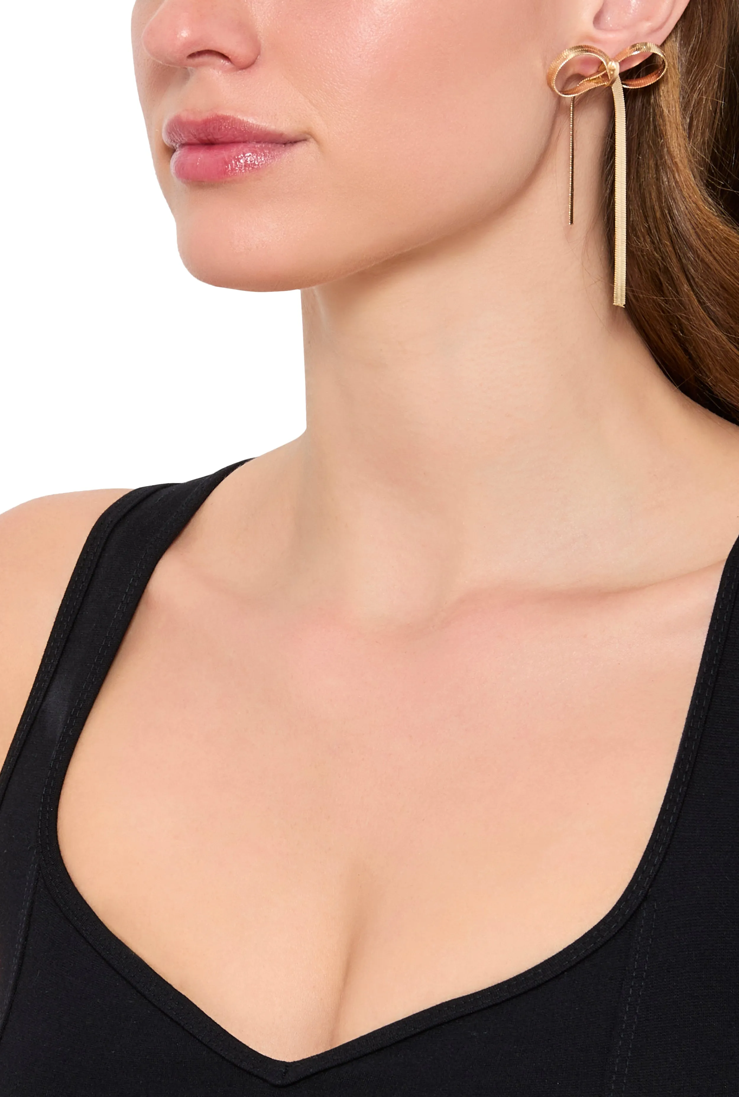 Metallic Flat Chain Bow Drop Earrings sold by Rainbow