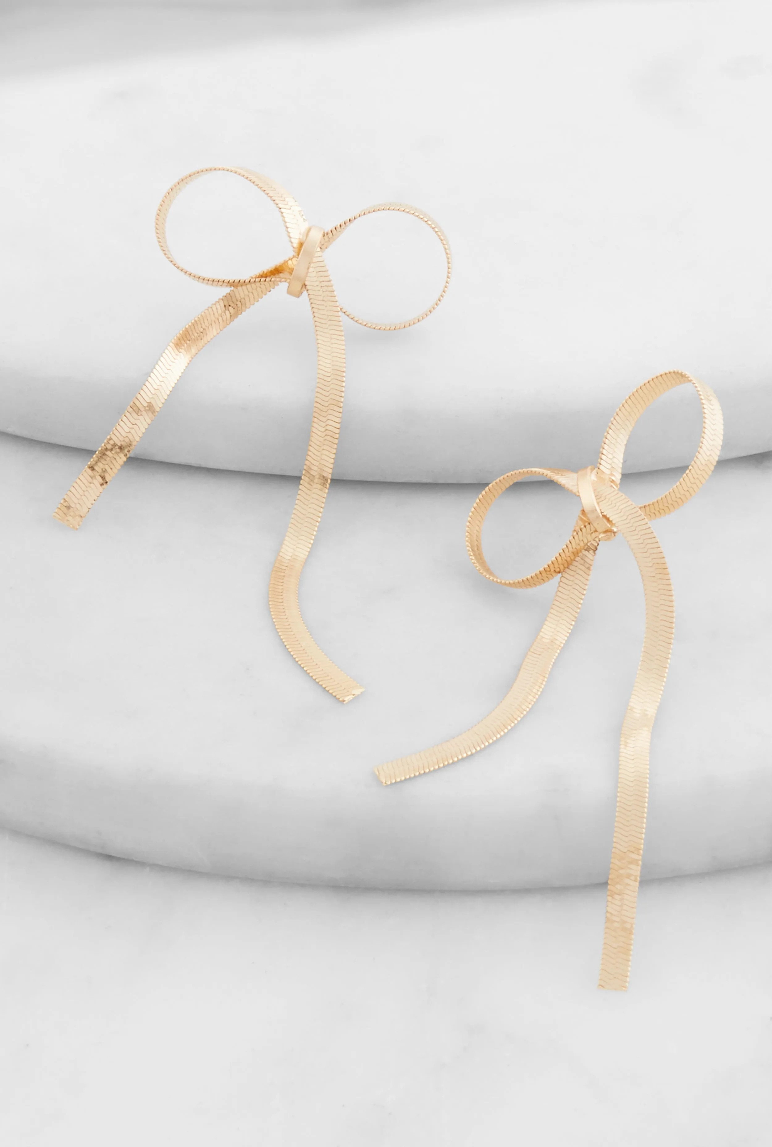 Metallic Flat Chain Bow Drop Earrings sold by Rainbow product image thumbnail 2