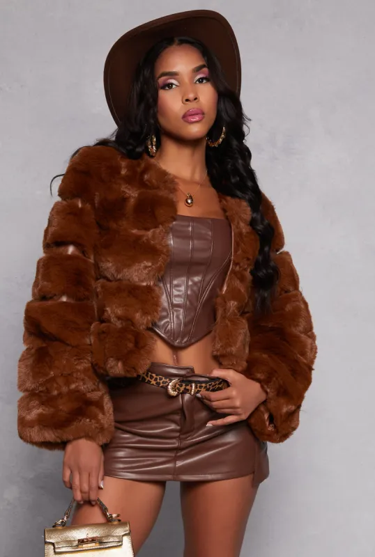 Faux Leather Trim Faux Fur Jacket sold by Rainbow