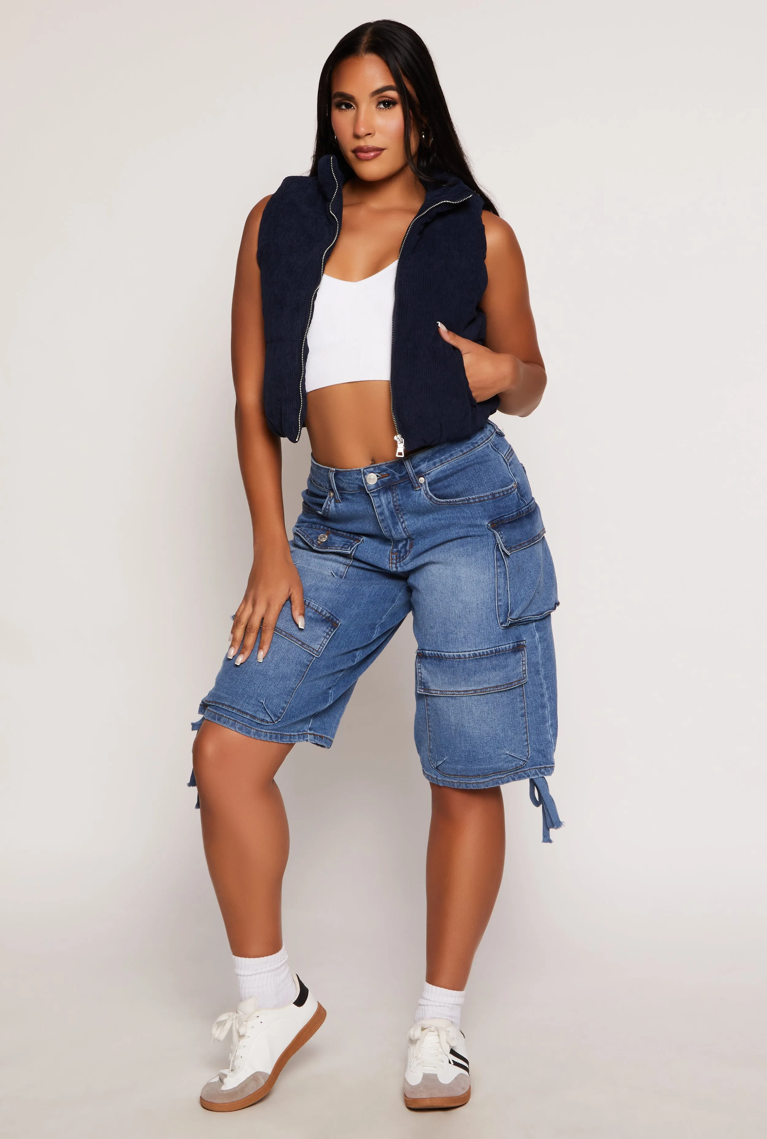 Corduroy Zip Front Cropped Puffer Vest sold by Rainbow product image thumbnail 2