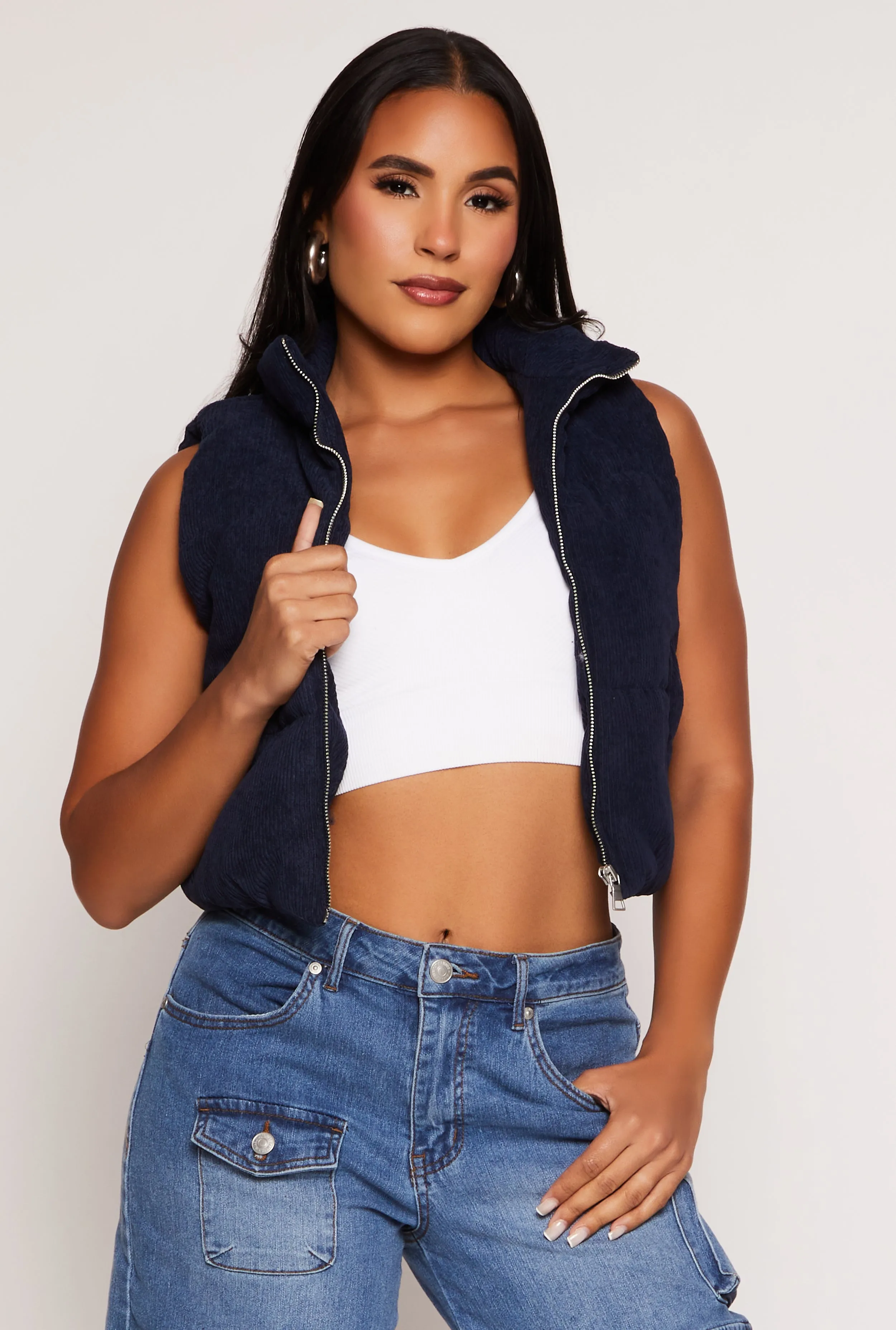 Corduroy Zip Front Cropped Puffer Vest sold by Rainbow