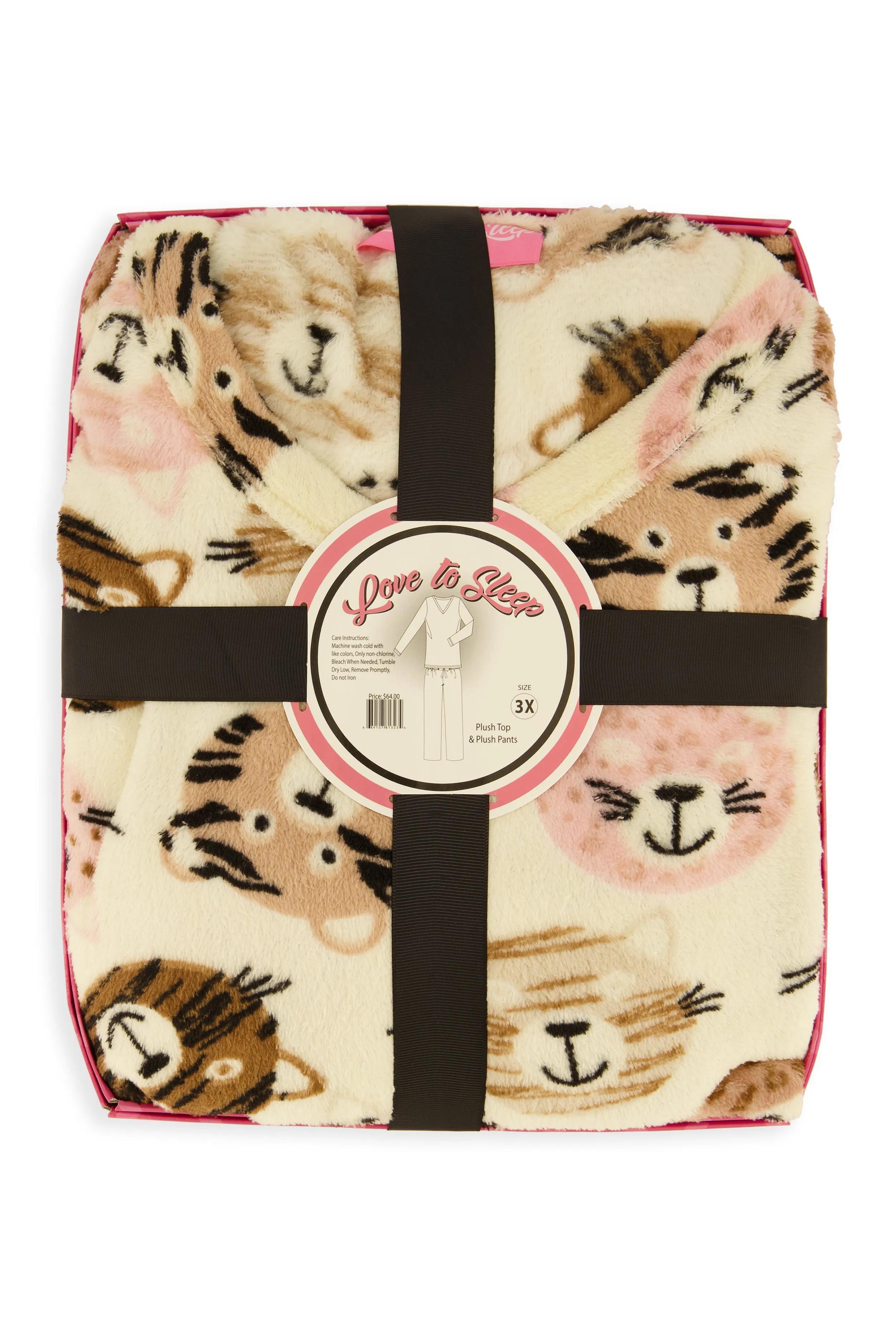 Plus Size Plush Cat Print Pajama Top and Pants Set sold by Rainbow product image thumbnail 3