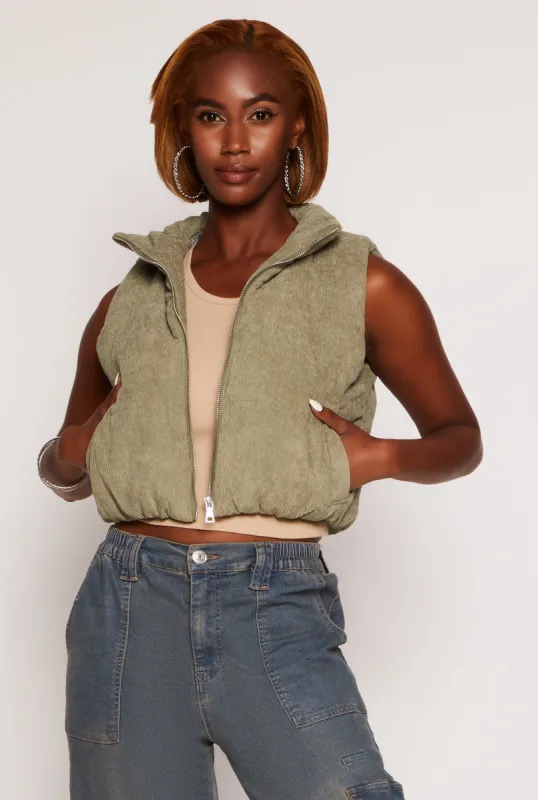 Corduroy Zip Front Cropped Puffer Vest sold by Rainbow