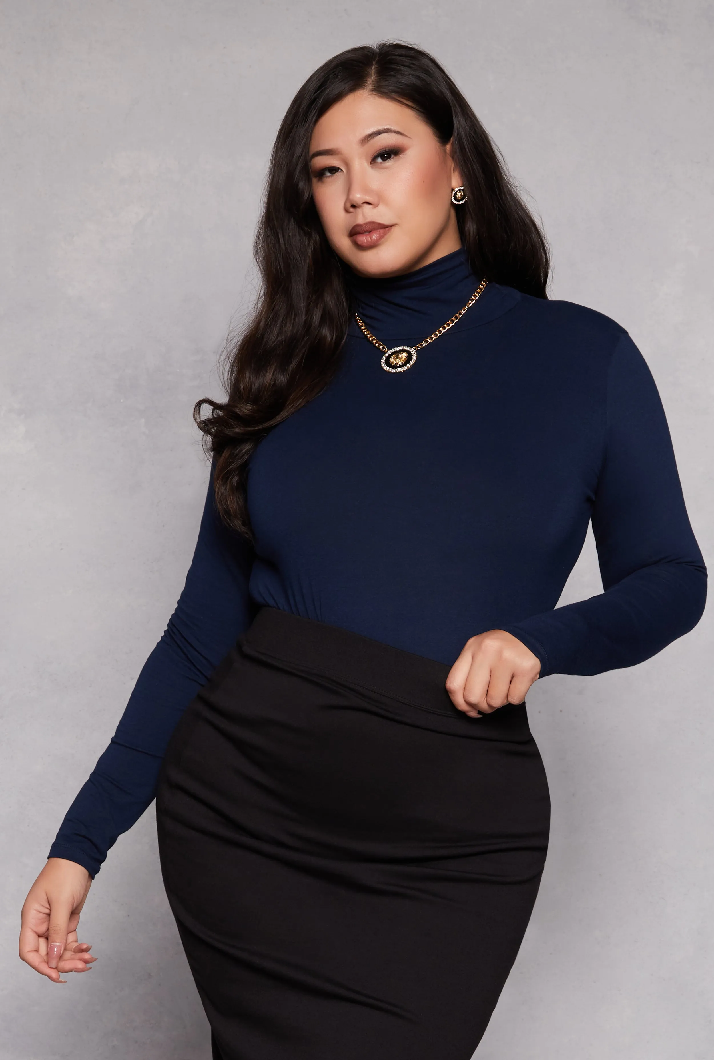 Plus Size Ruched Mock Neck T Shirt sold by Rainbow