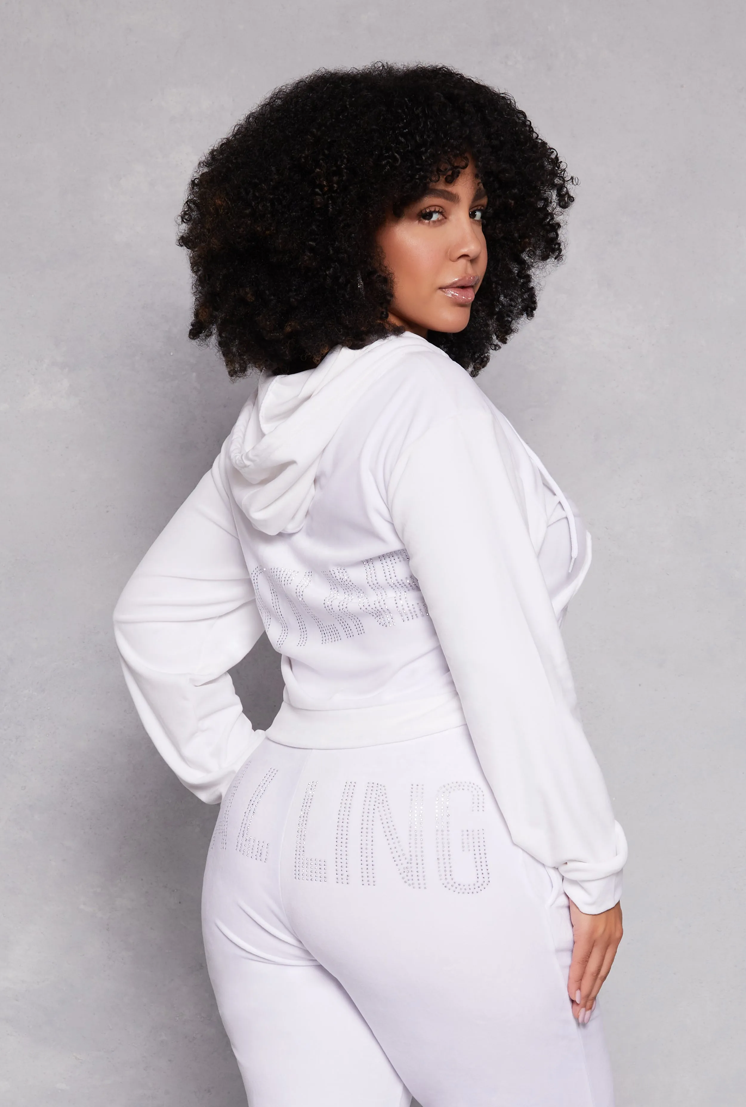 Plus Size Hotline Rhinestone Velour Hoodie sold by Rainbow