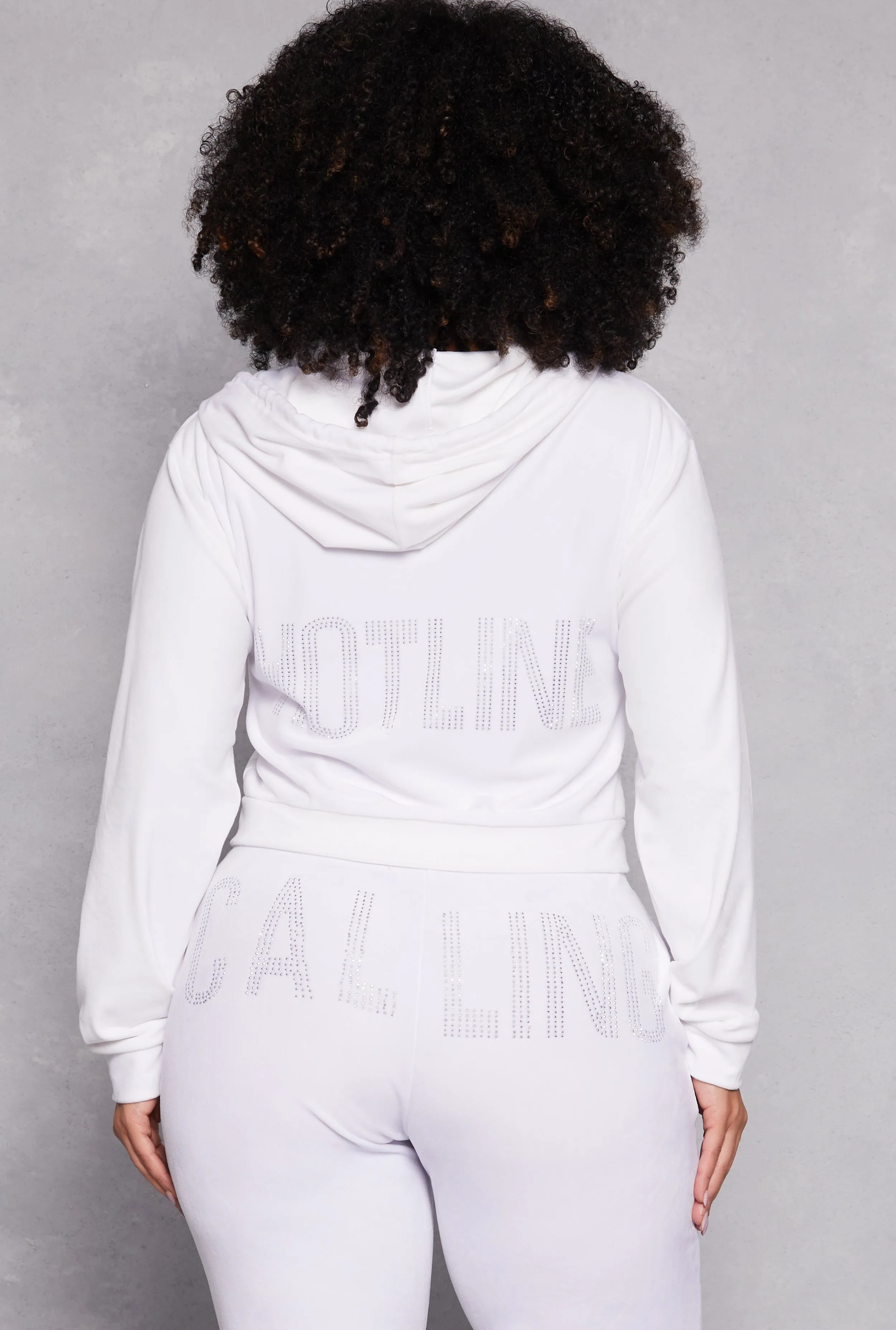 Plus Size Hotline Rhinestone Velour Hoodie sold by Rainbow product image thumbnail 3