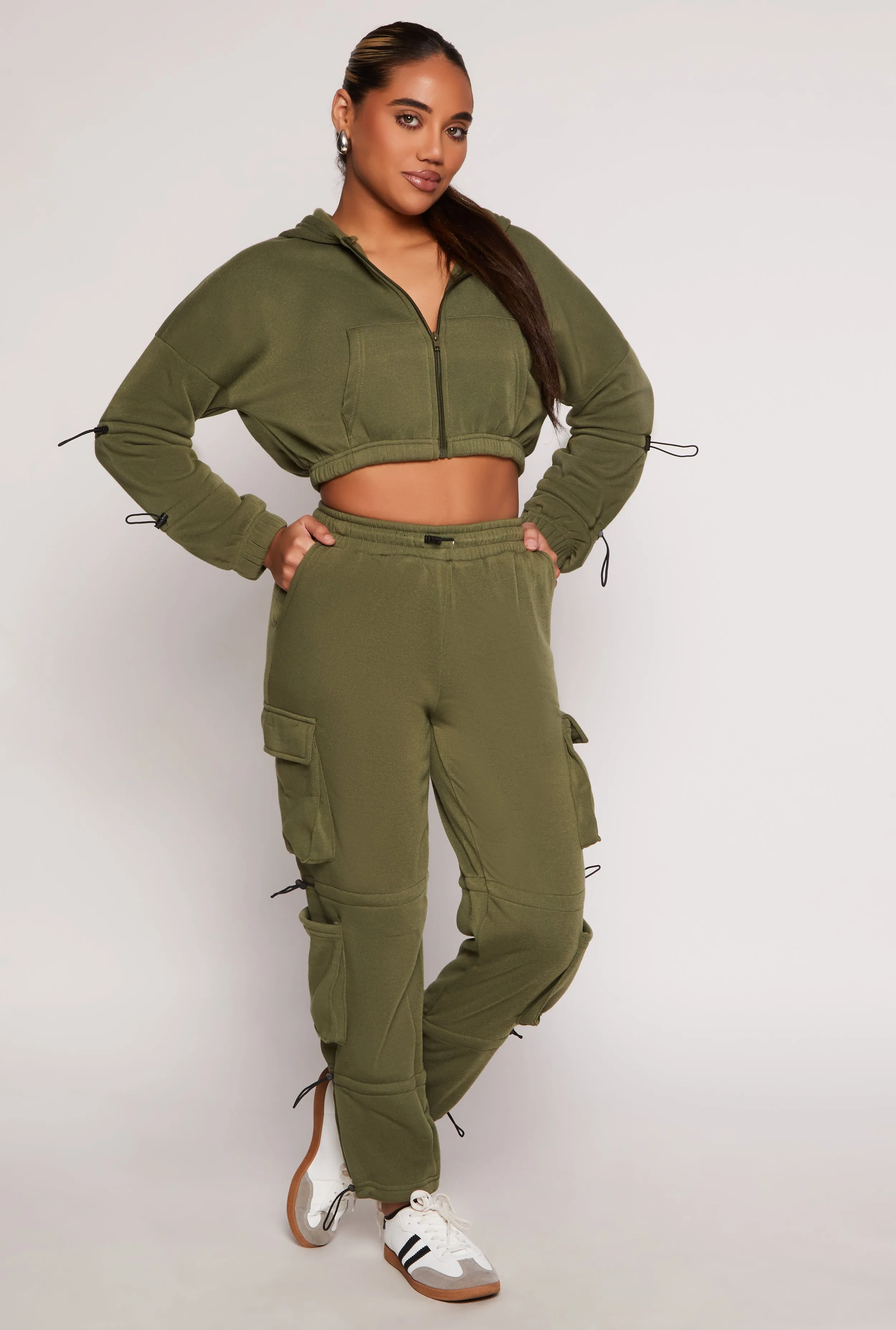 Toggle Drawstring Cropped Zip Front Hoodie sold by Rainbow product image thumbnail 2