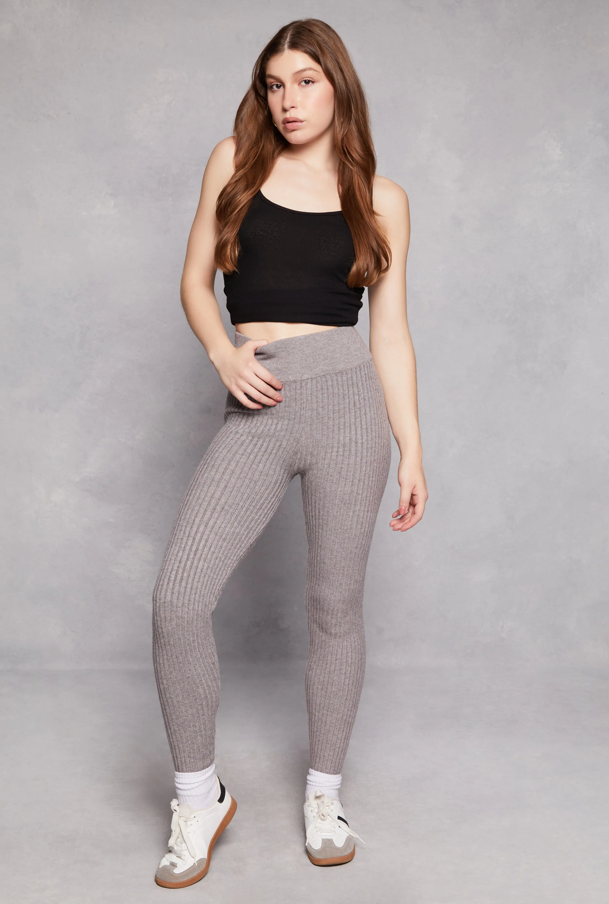 Brushed Knit Shadow Stripe High Waist Leggings sold by Rainbow