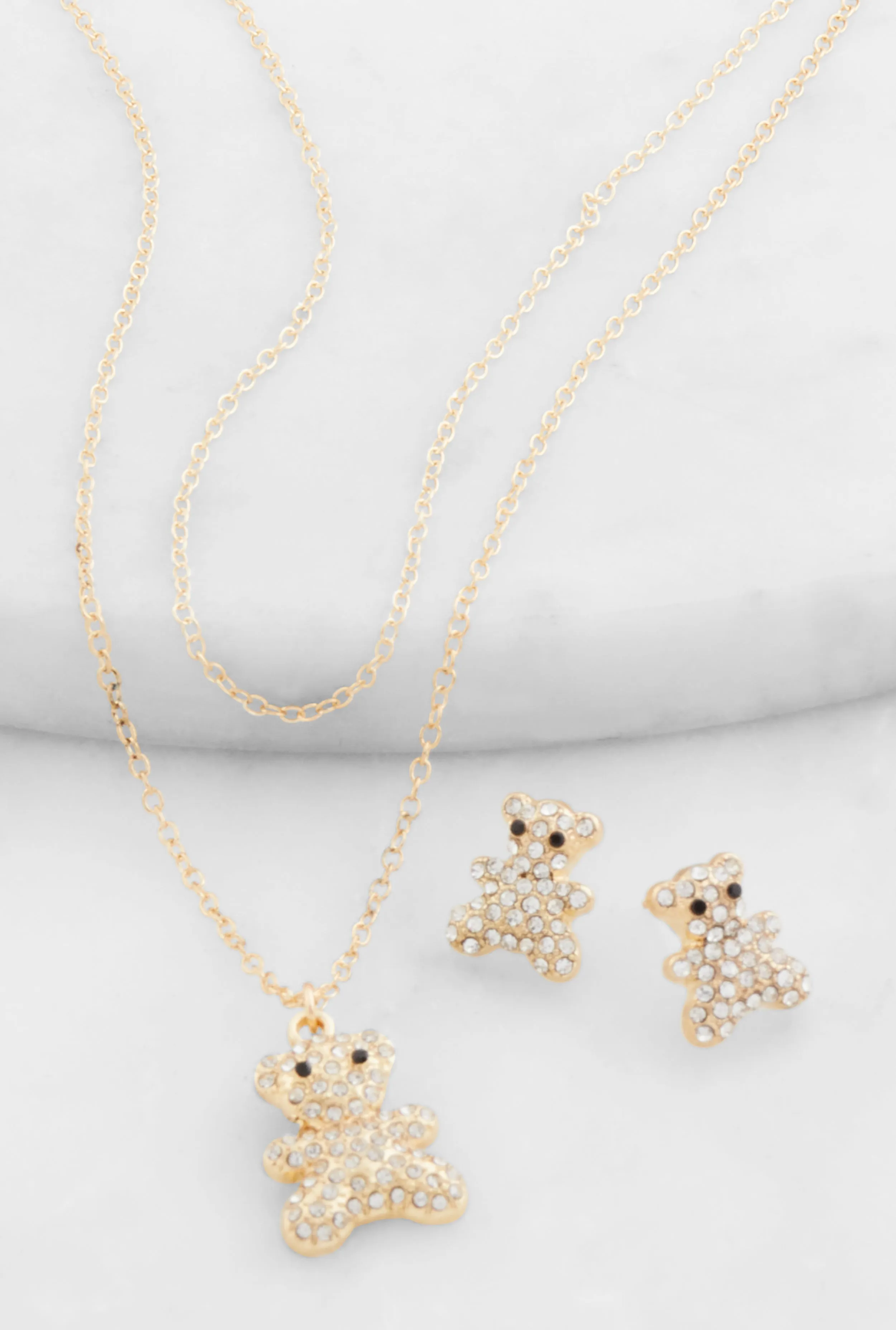 Cubic Zirconia Bear Layered Necklace and Stud Earrings sold by Rainbow product image thumbnail 2