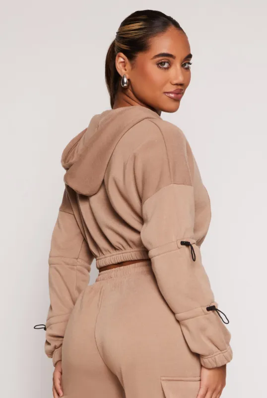 Toggle Drawstring Cropped Zip Front Hoodie sold by Rainbow