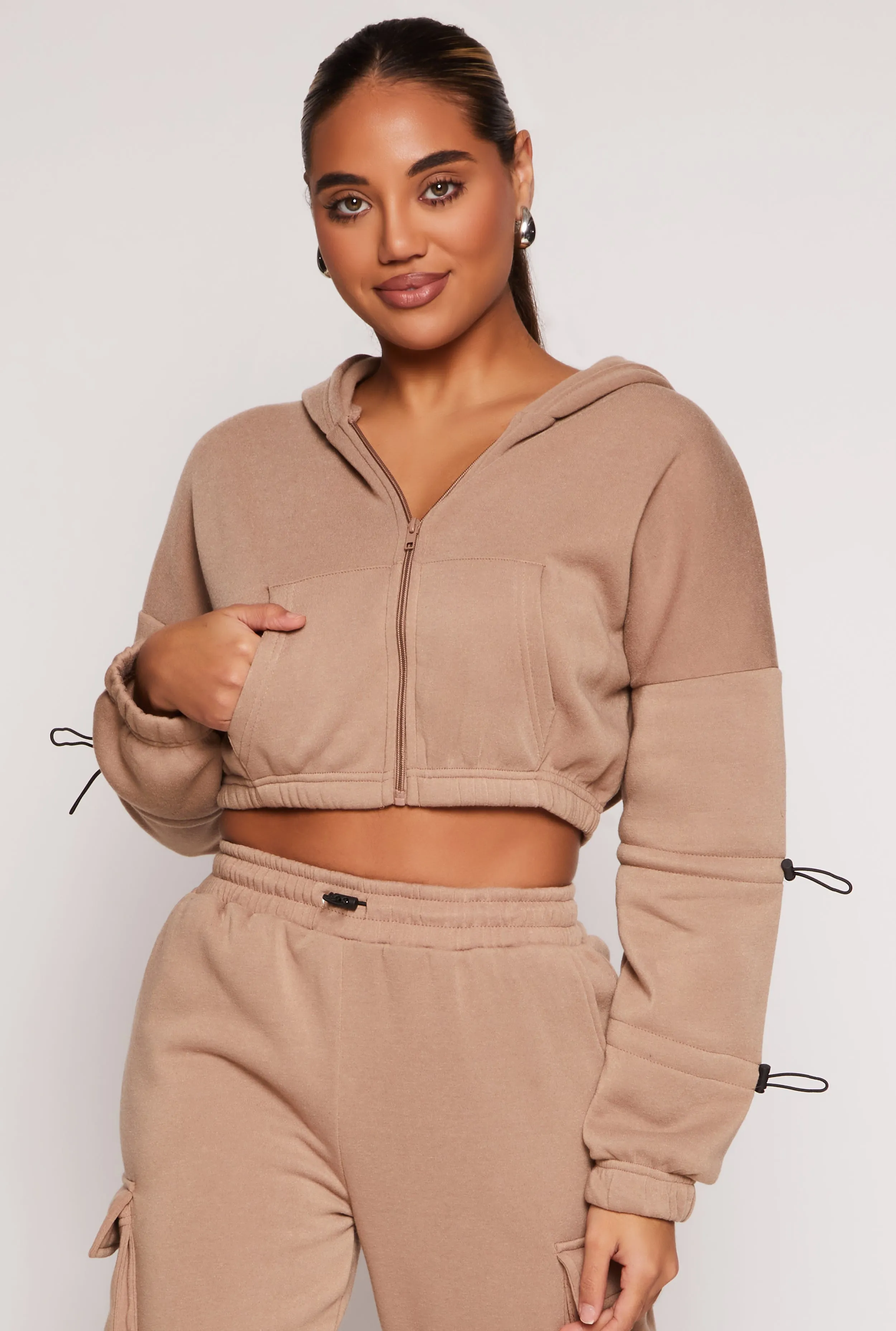 Toggle Drawstring Cropped Zip Front Hoodie sold by Rainbow product image thumbnail 3