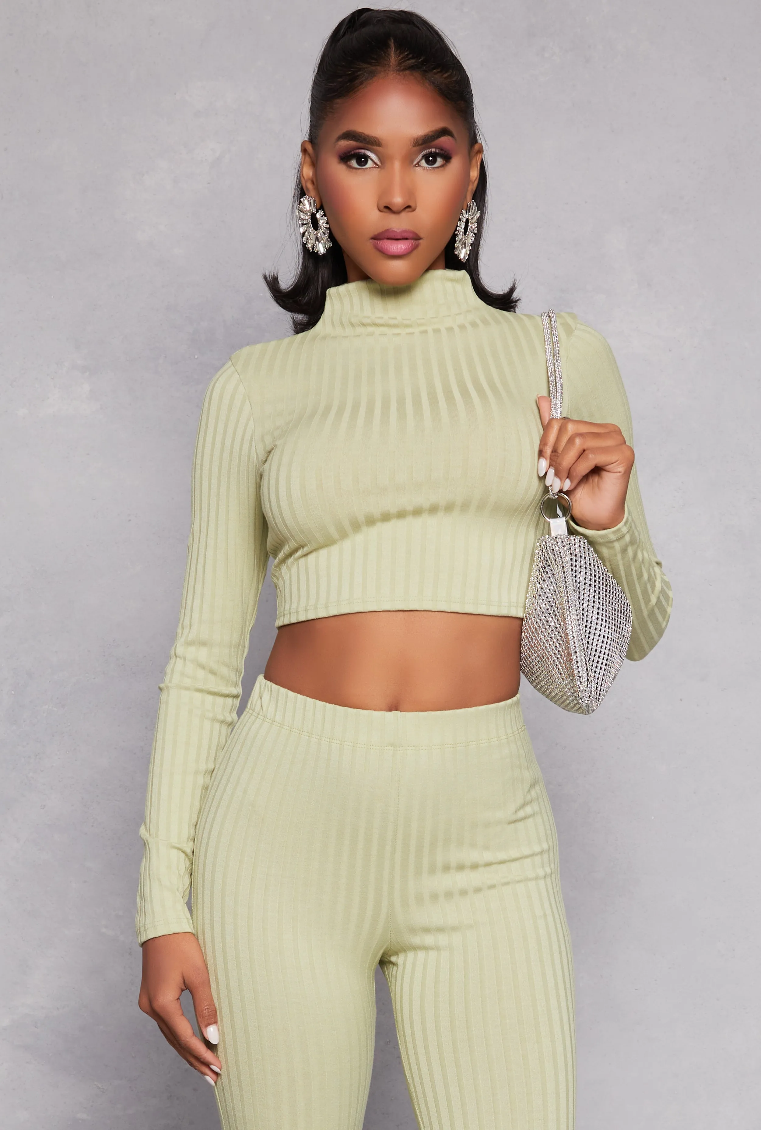 Ribbed Knit Mock Neck Crop Top sold by Rainbow