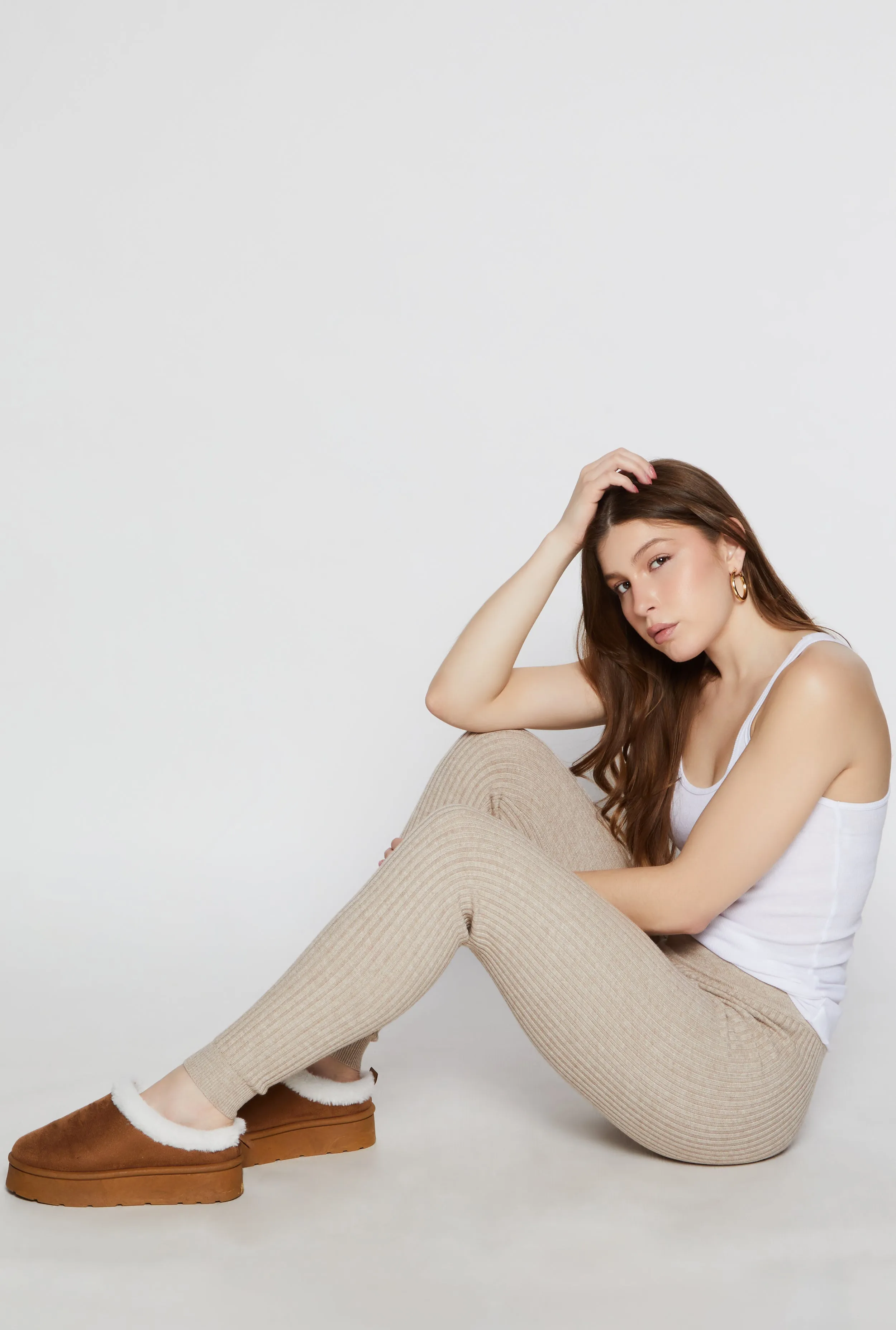 Brushed Knit Shadow Stripe High Waist Leggings sold by Rainbow