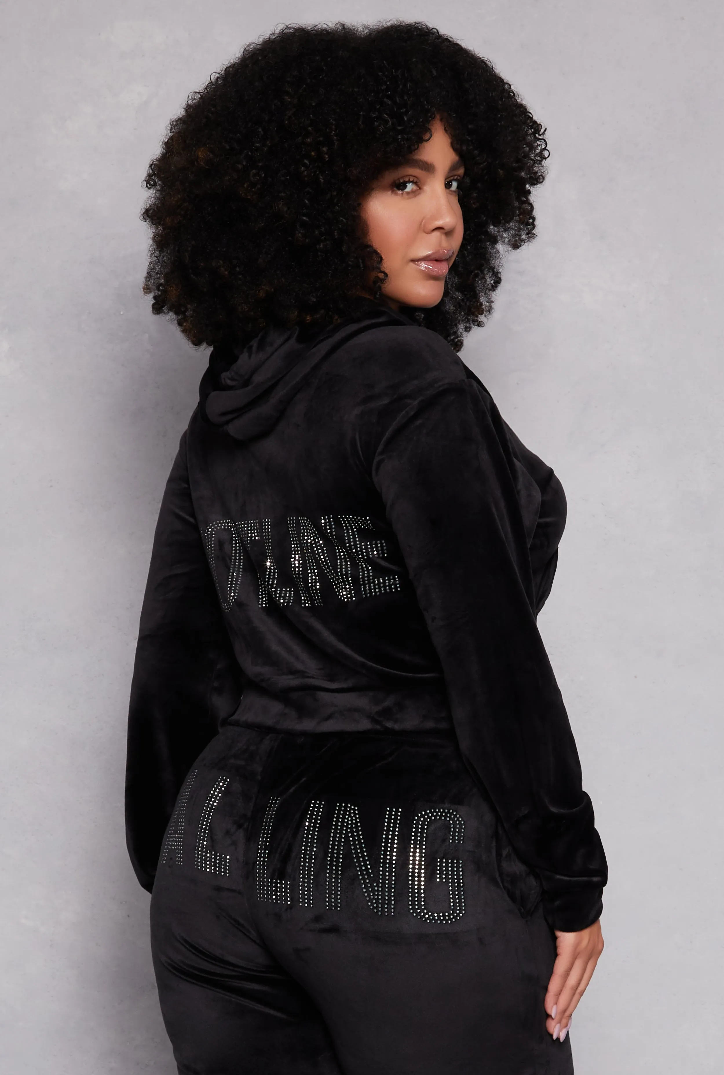 Plus Size Hotline Rhinestone Velour Hoodie sold by Rainbow