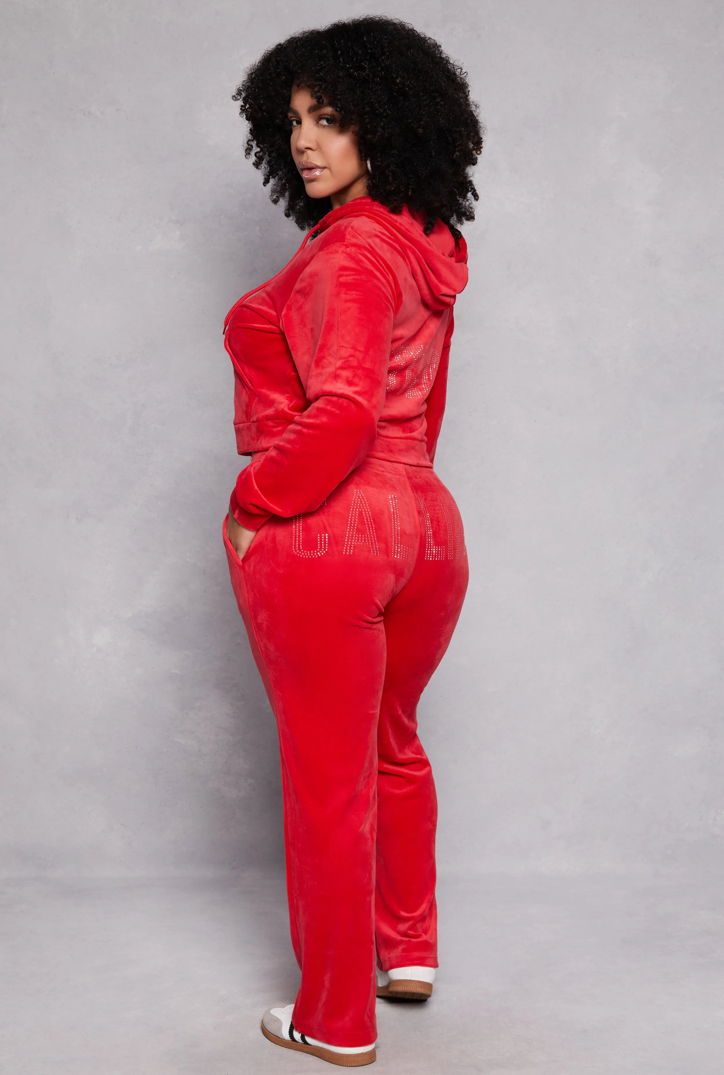 Plus Size Velour Calling Rhinestone Sweatpants sold by Rainbow