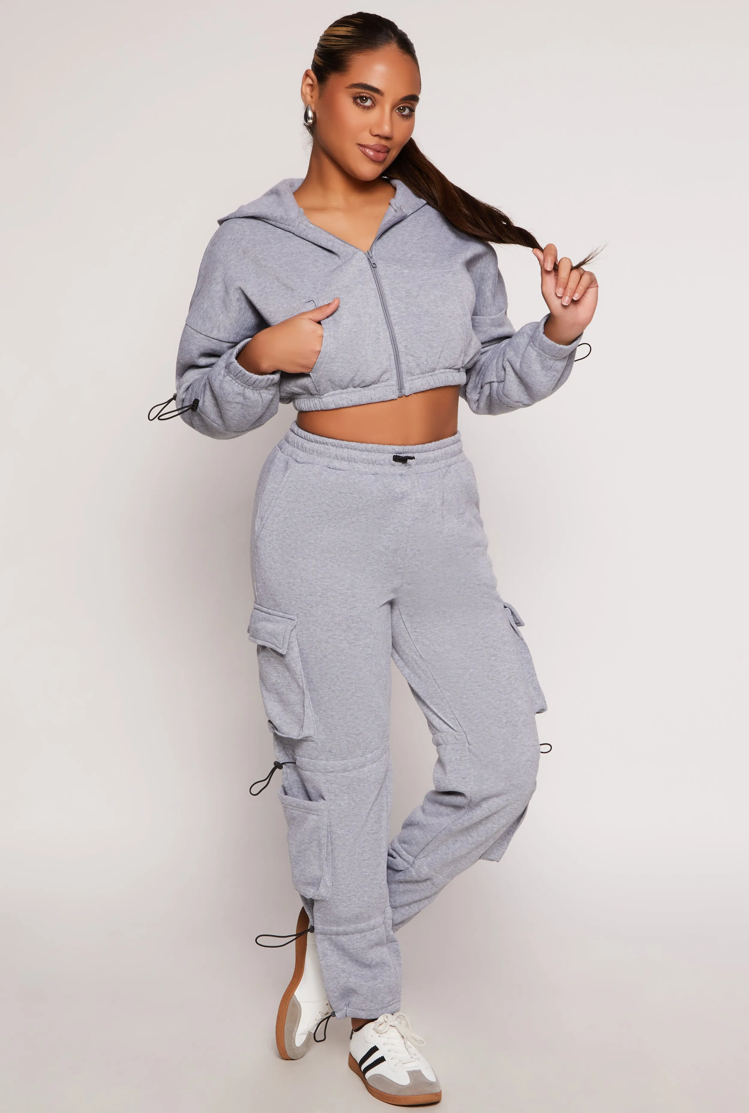 Toggle Drawstring Cropped Zip Front Hoodie sold by Rainbow product image thumbnail 2