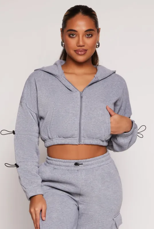 Toggle Drawstring Cropped Zip Front Hoodie sold by Rainbow