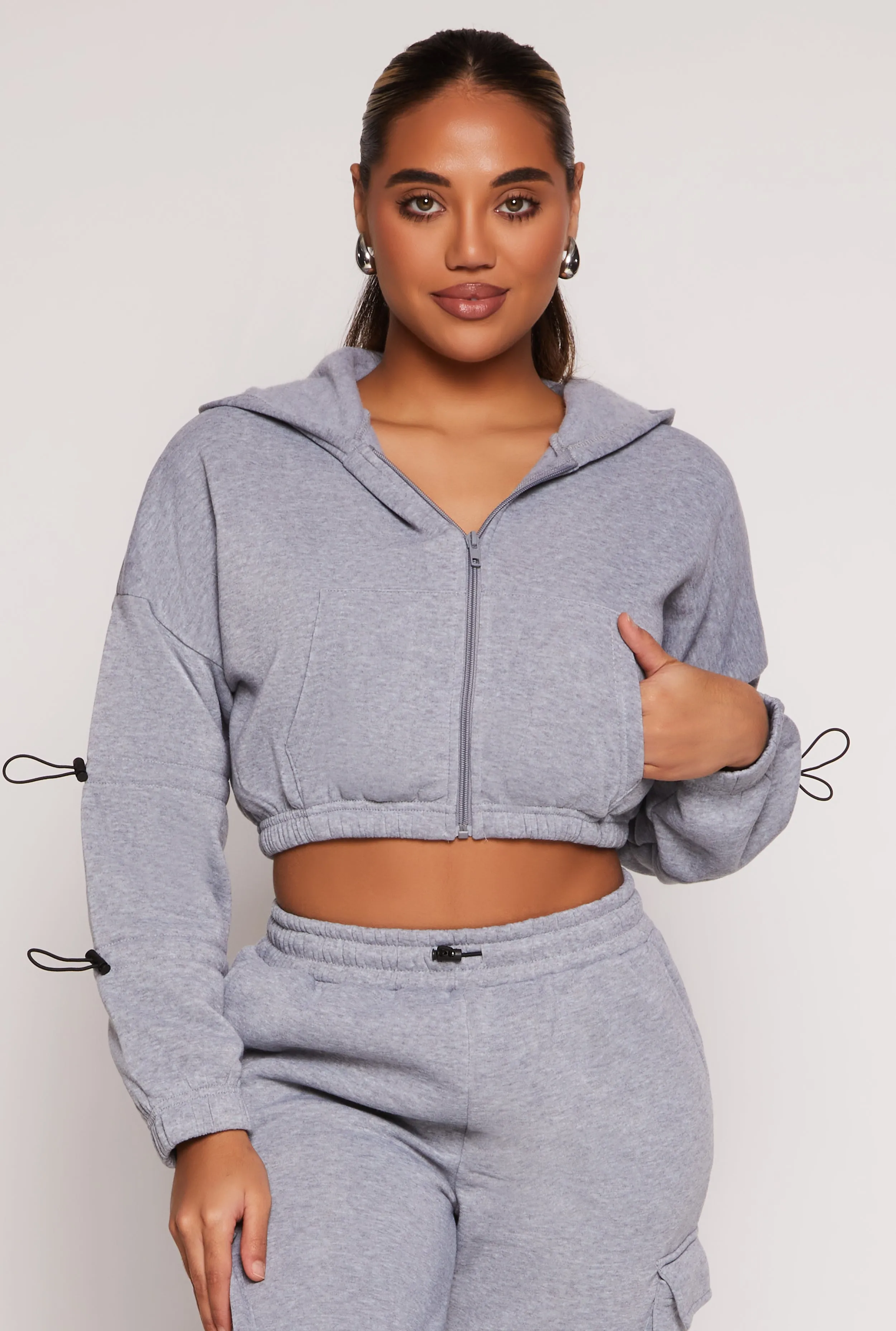 Toggle Drawstring Cropped Zip Front Hoodie sold by Rainbow