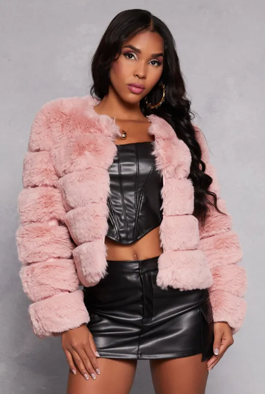 Faux Leather Trim Faux Fur Jacket sold by Rainbow